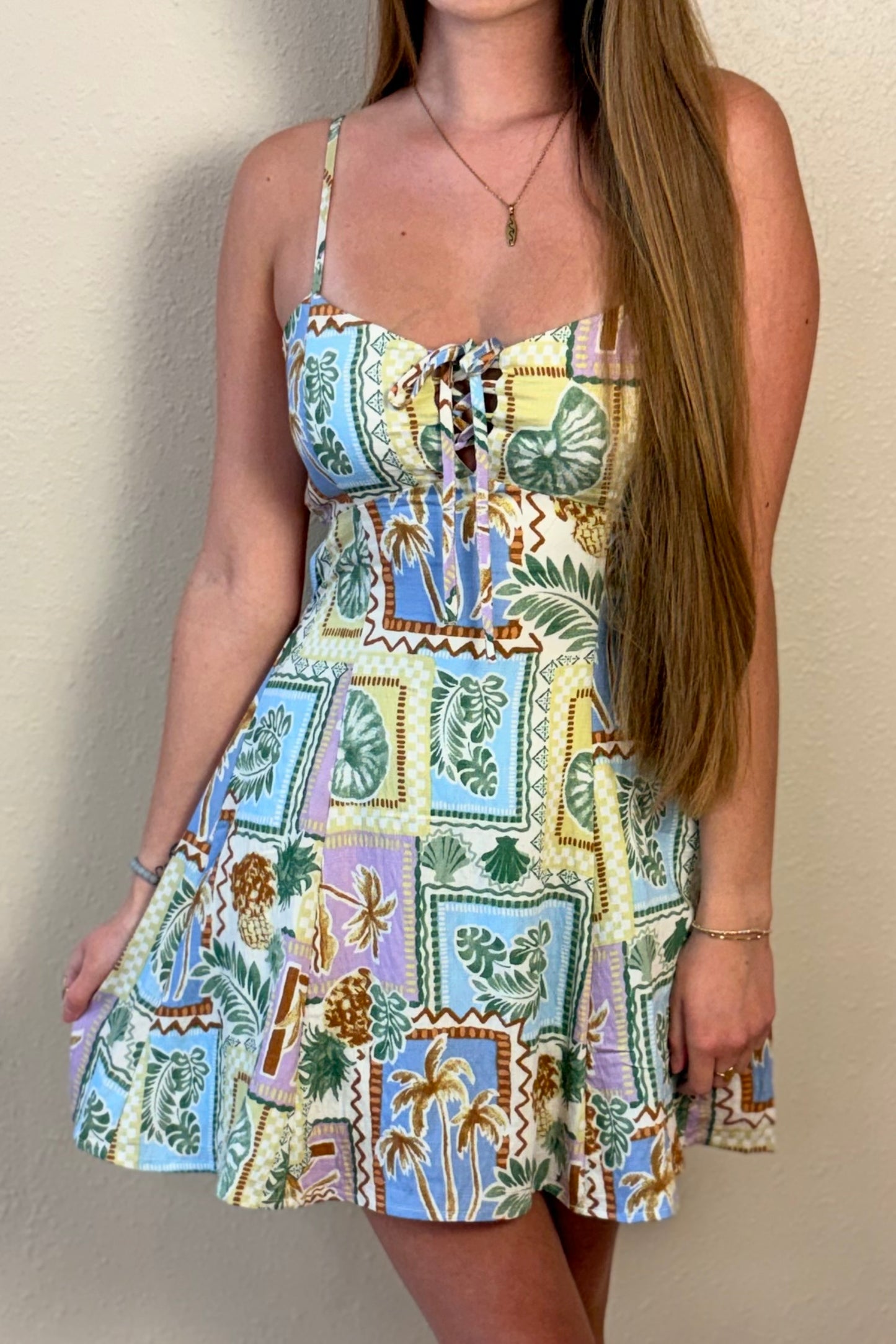 Rio Tropical Print Open Back Mini Dress