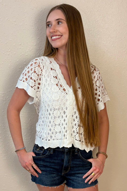 Mia Short Sleeve Crochet Cardigan Sweater