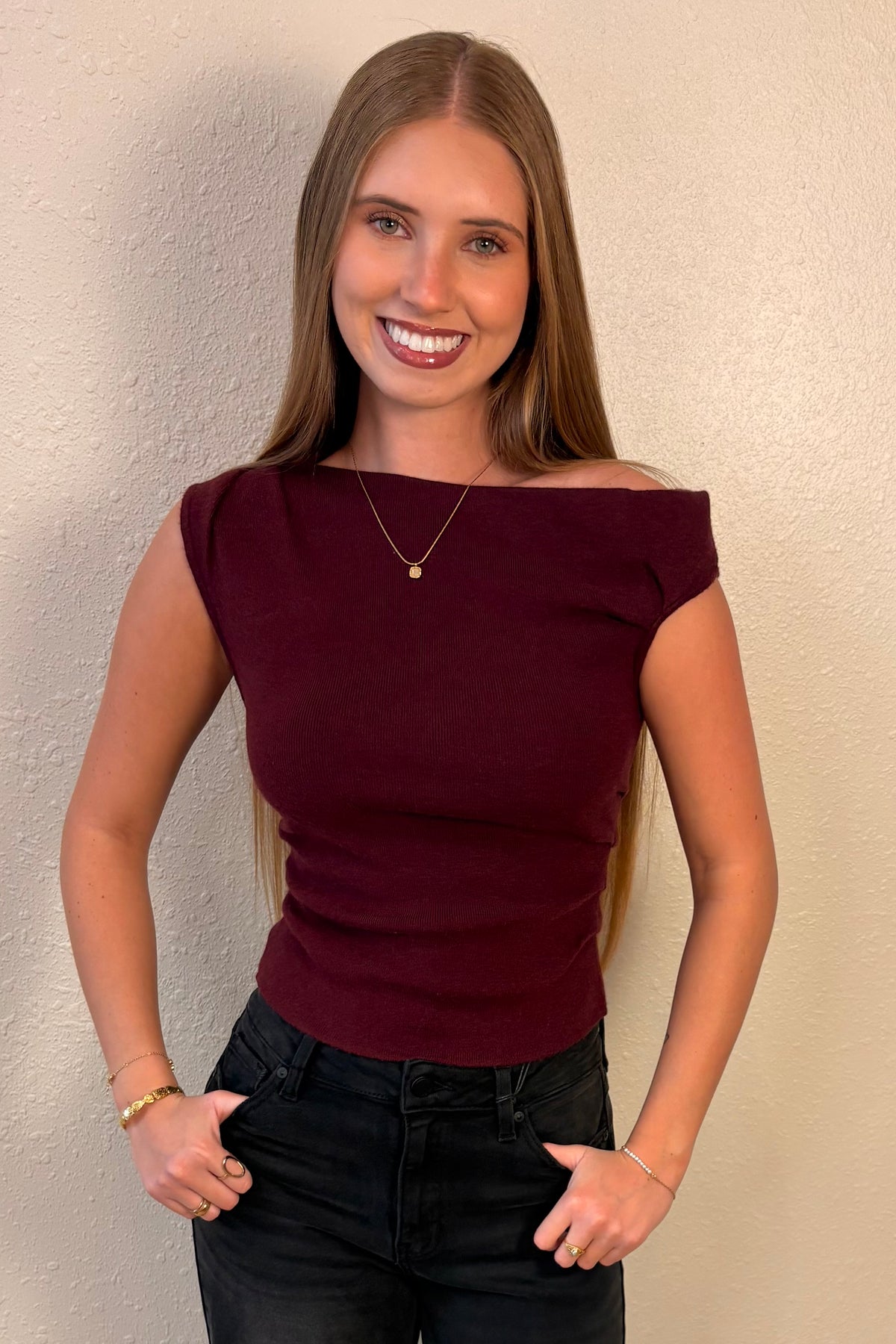 Natalia Boat Neck Asymmetrical Knit Top