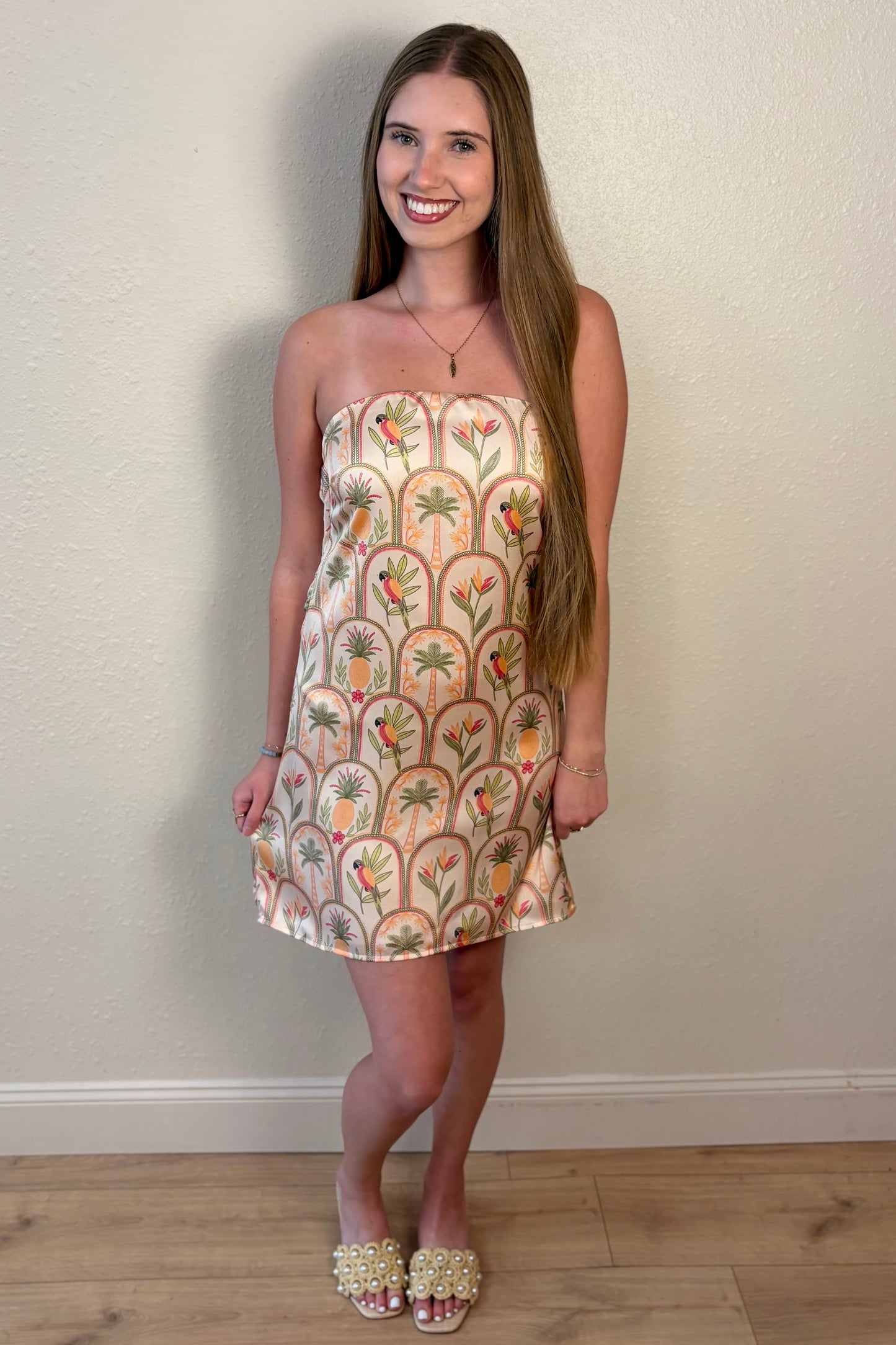 Capri Strapless Tropical Print Mini Dress