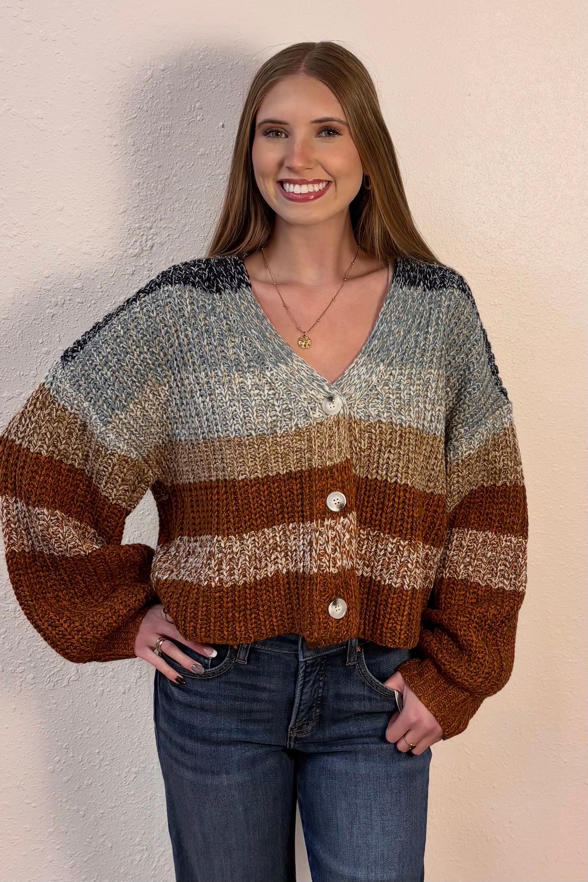 Ember Chunky Striped Cardigan Sweater