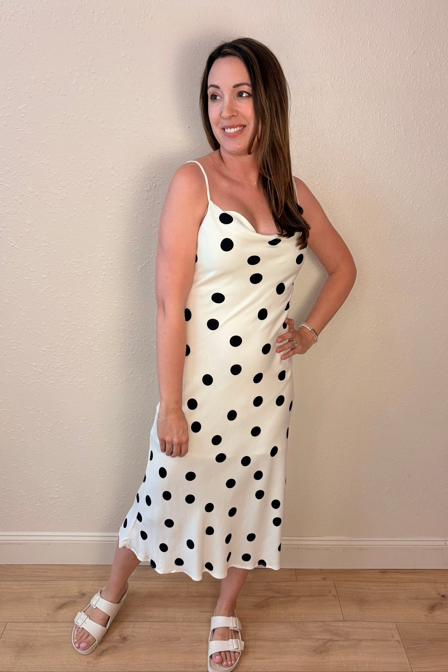 Harlow Polka Dot Cowl Neck Dress