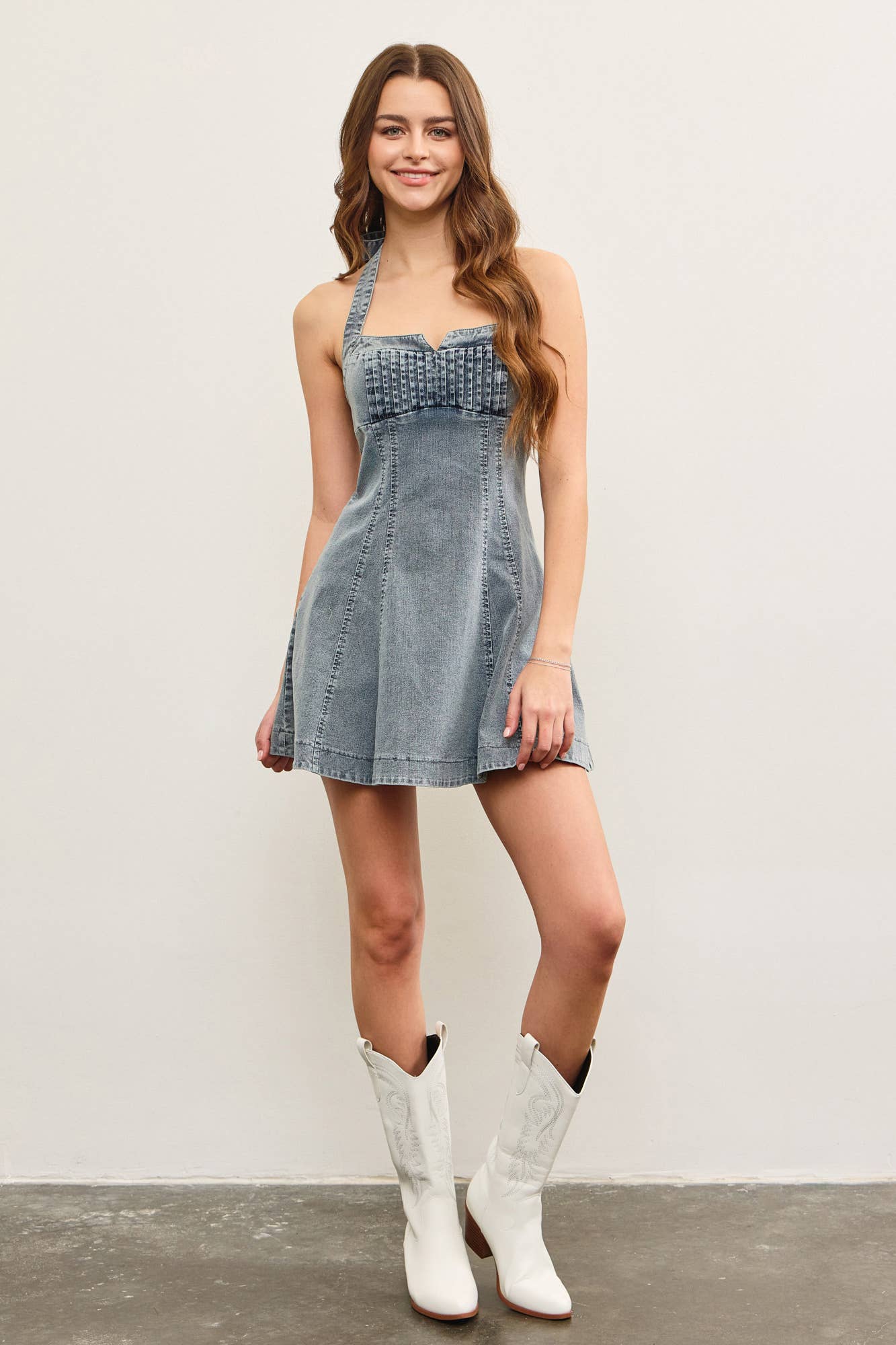 Ava Denim Halter Neck Dress