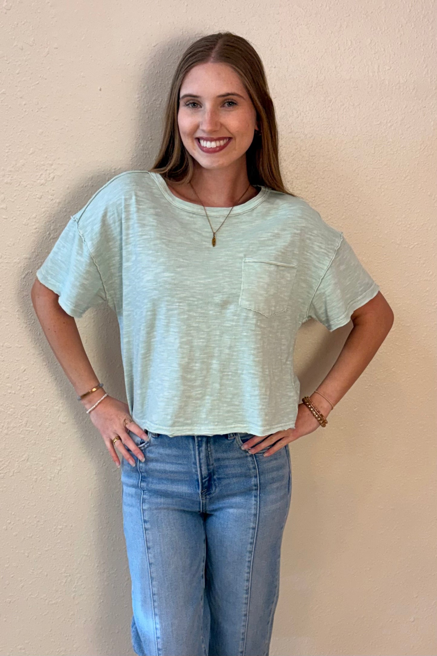 Sloane Mint Green Exposed Seam T-Shirt