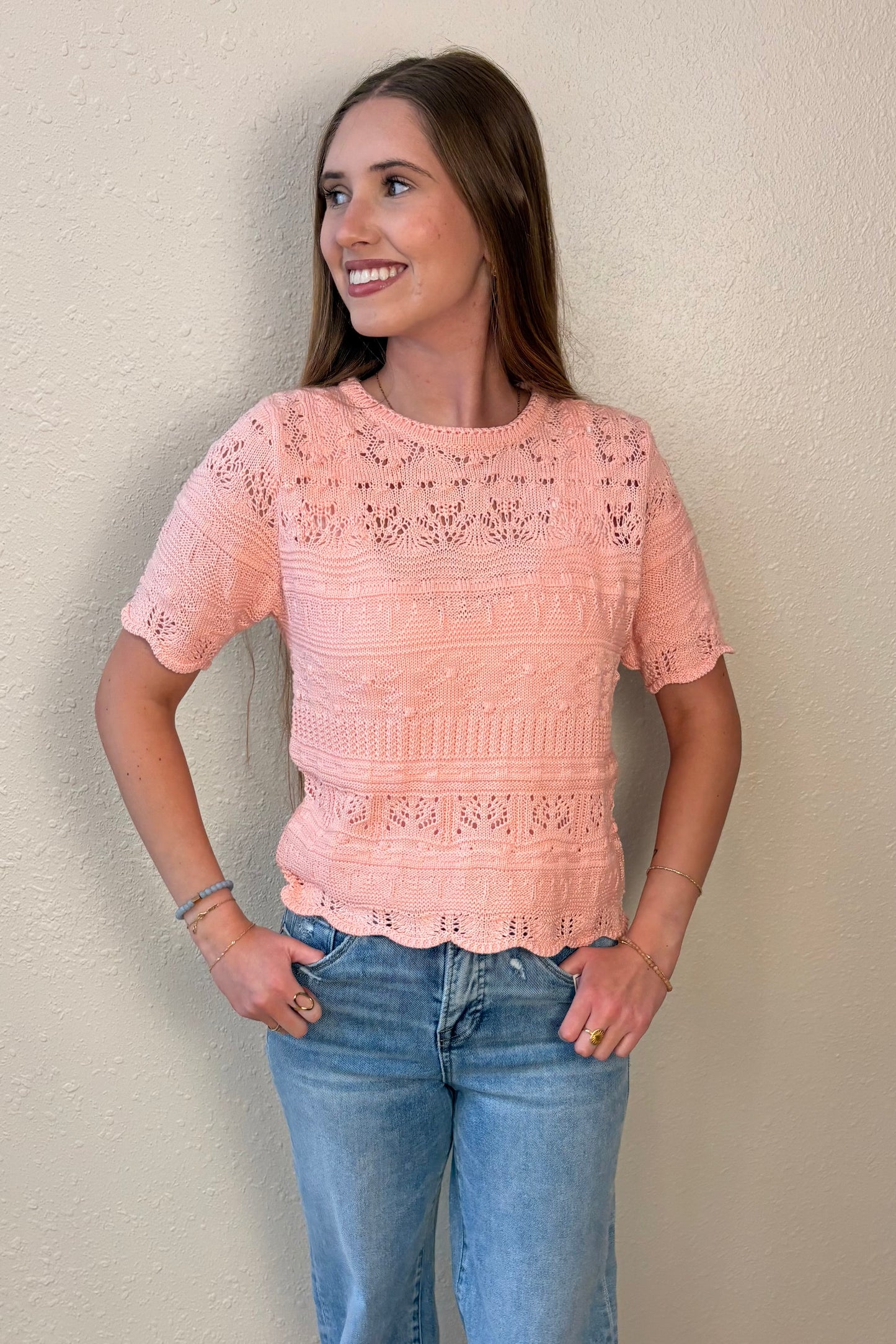 Sophia Pointelle Knit Short Sleeve Top