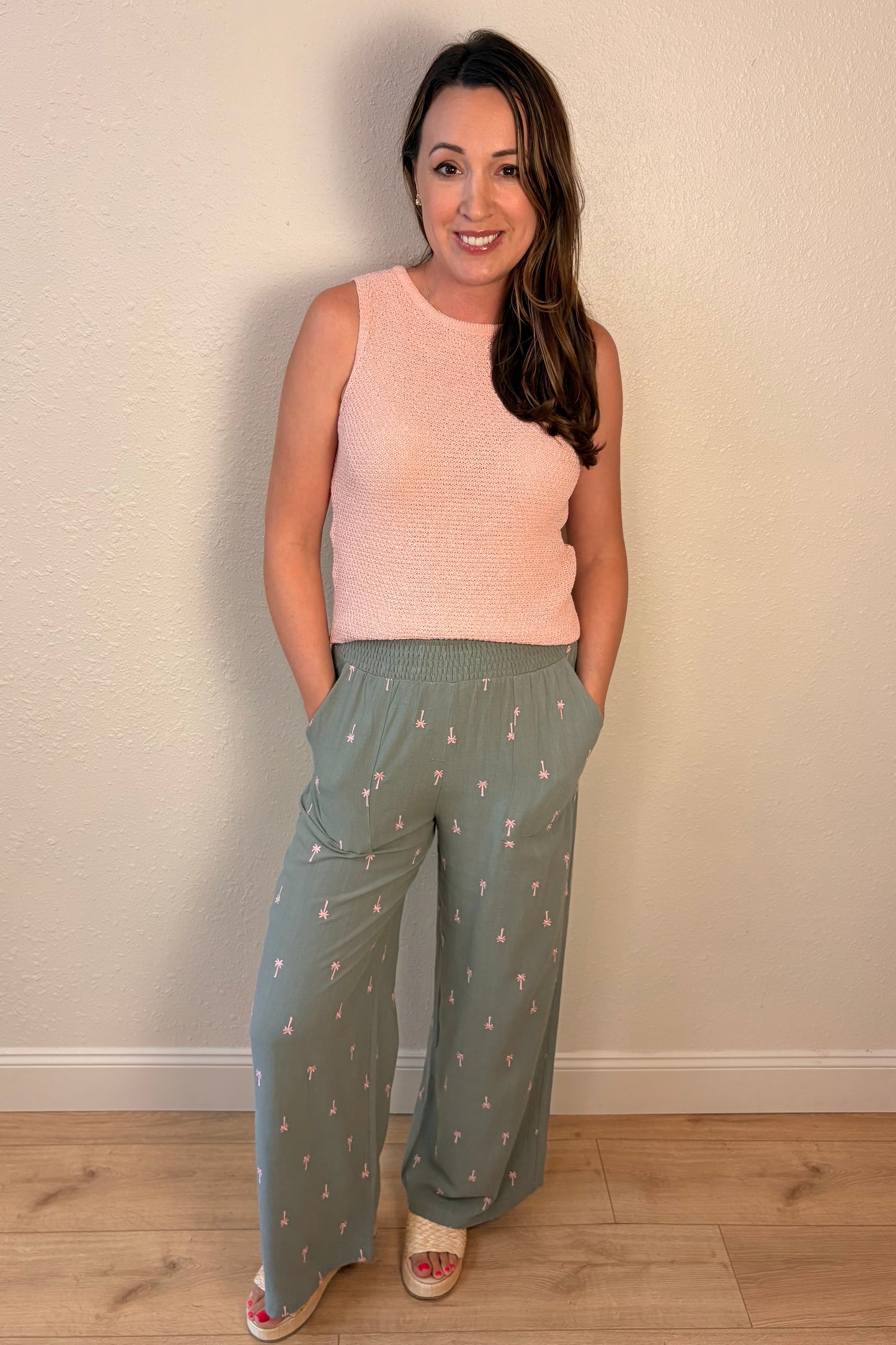 Lily Embroidered Palm Tree Pants