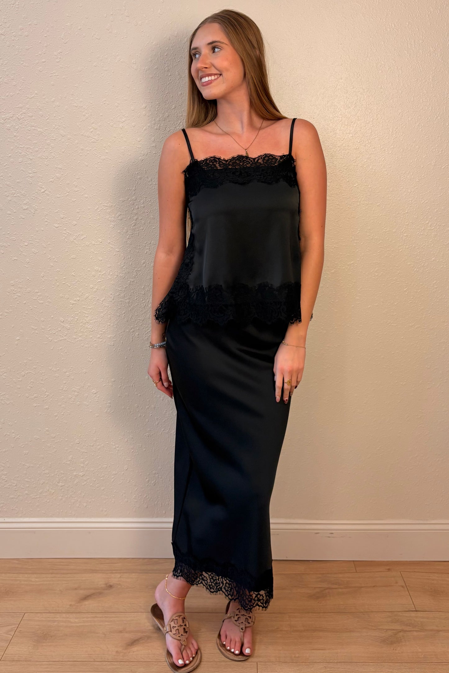 Amber Black Lace Trim Cami Tank Top