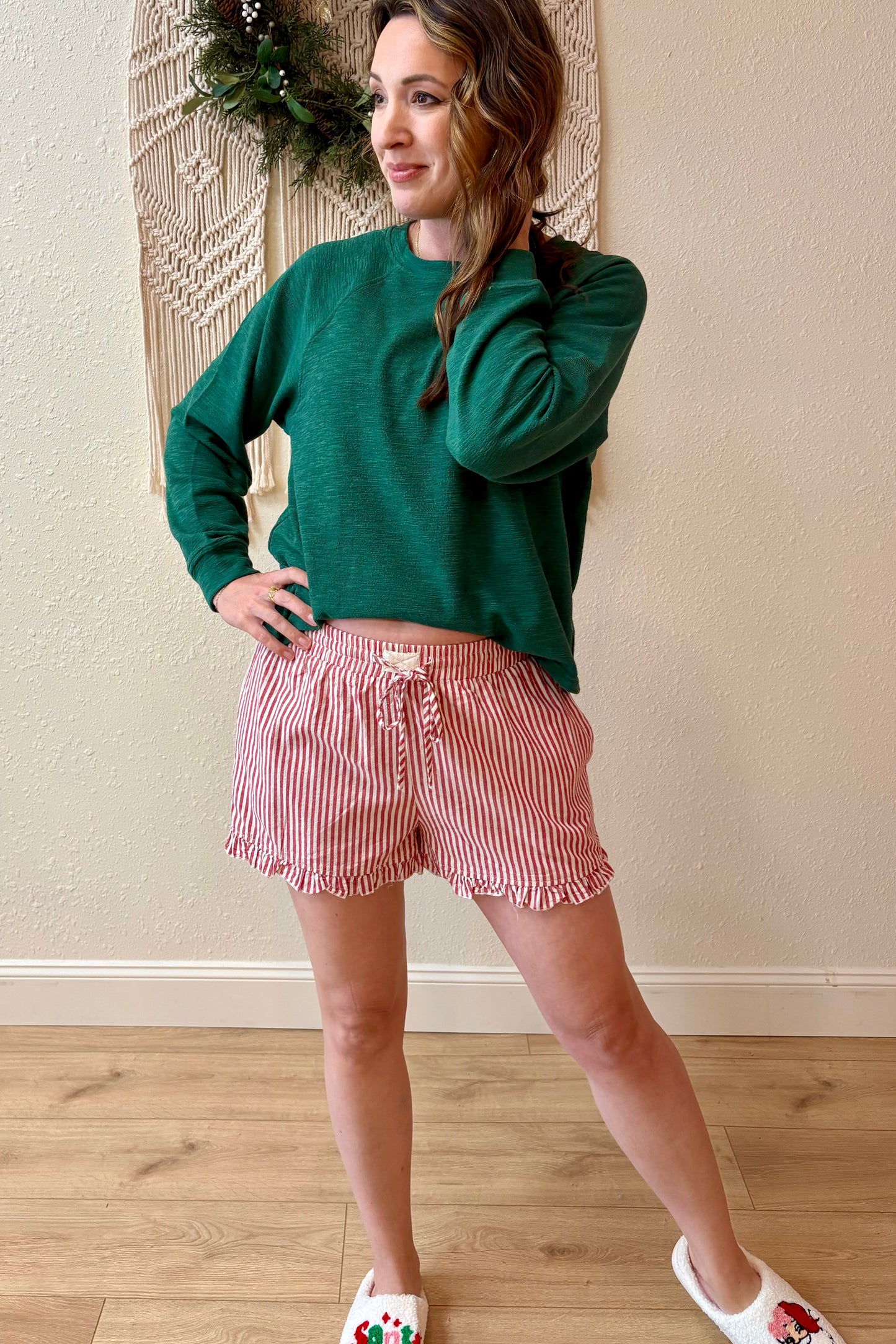 Ruby Red & White Stripe Ruffle Shorts