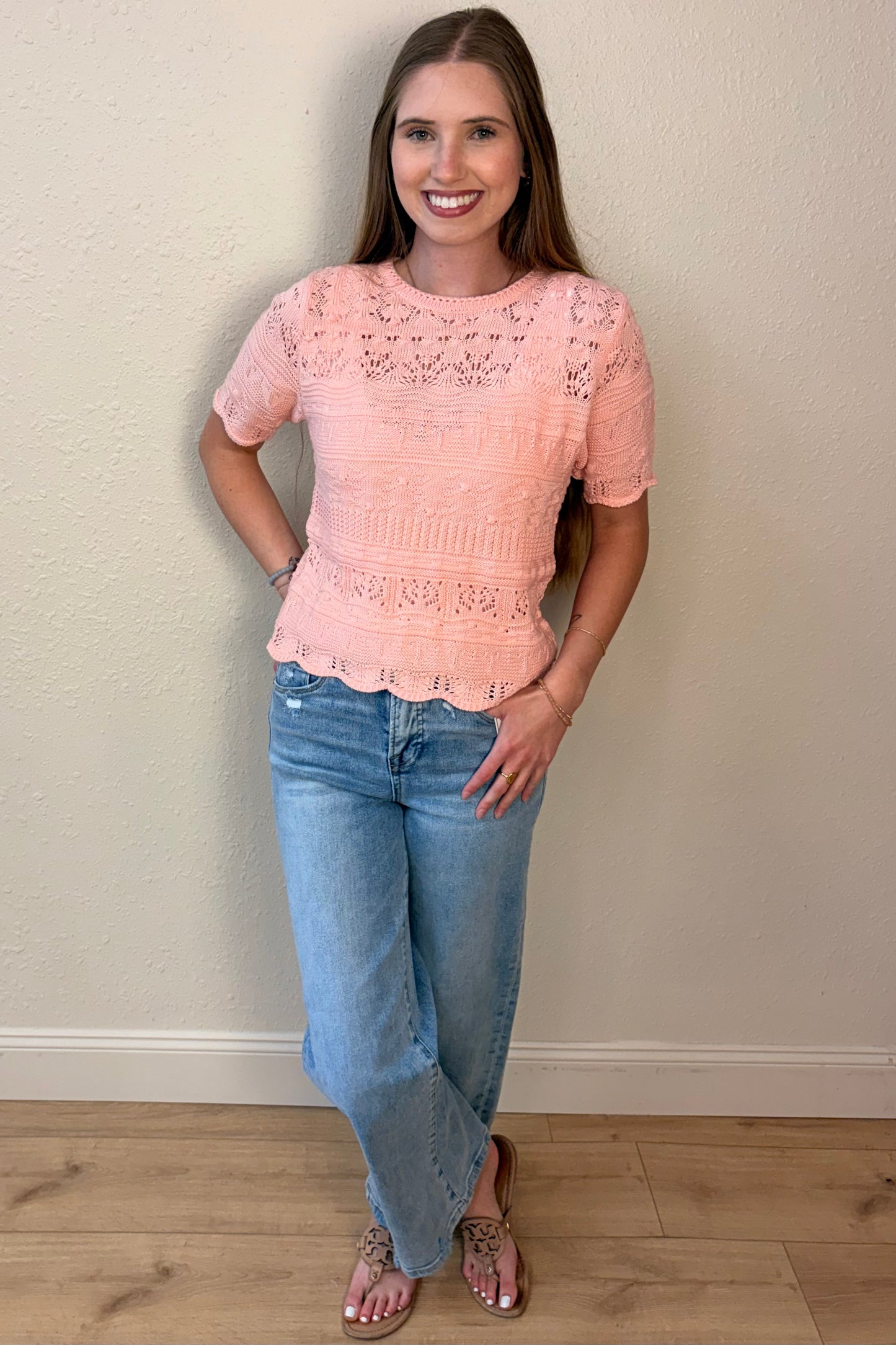 Sophia Pointelle Knit Short Sleeve Top