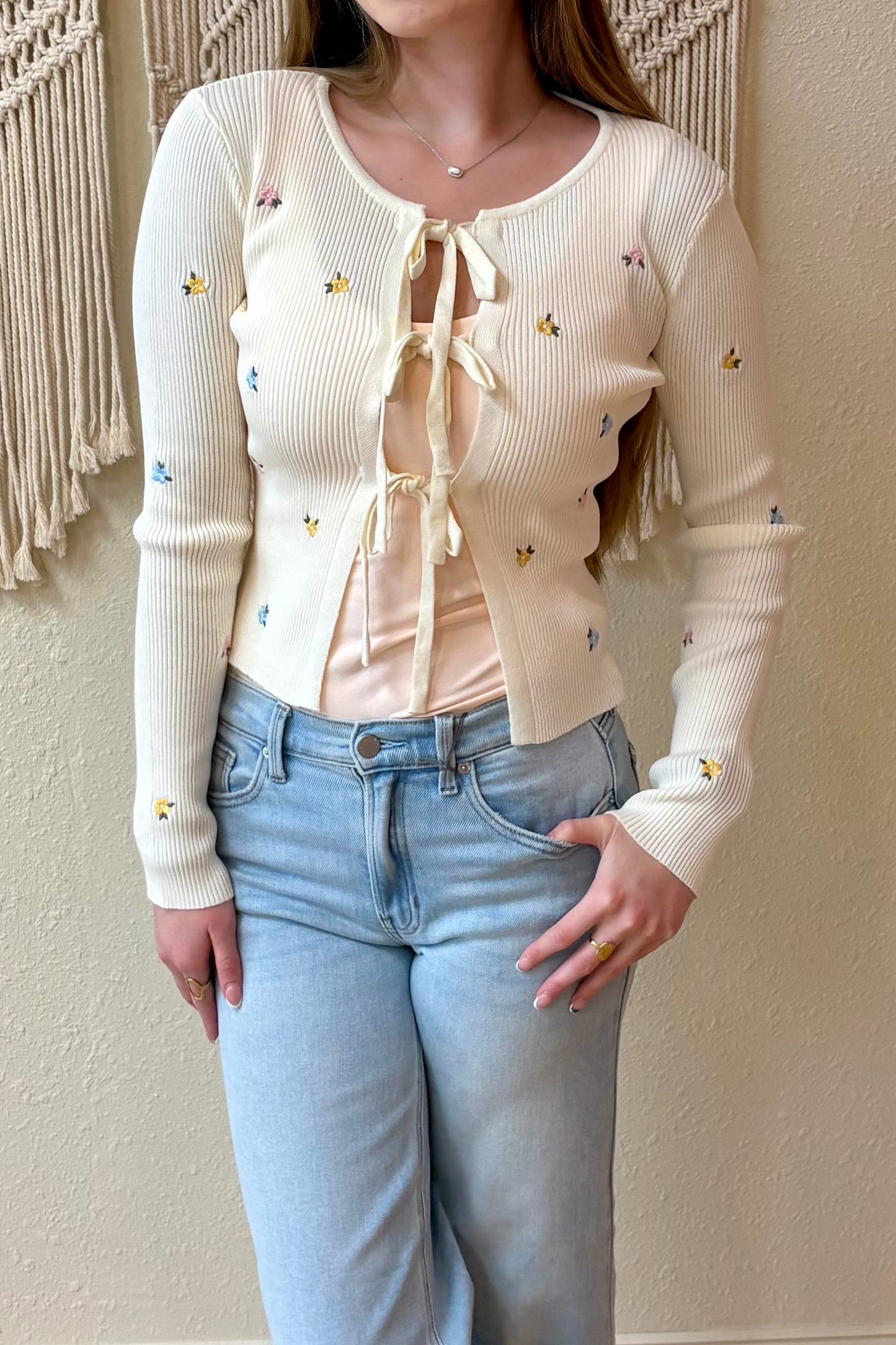 Mandy Embroidered Tie Front Cardigan