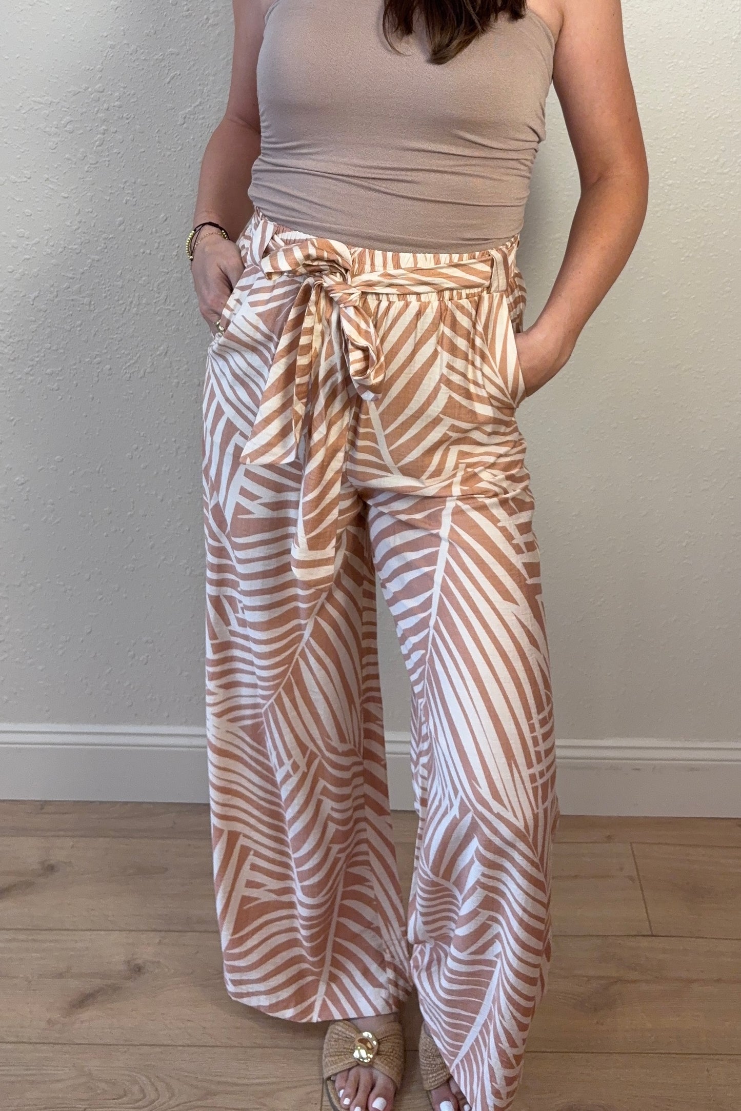 Lana Palm Print Wide Leg Pants