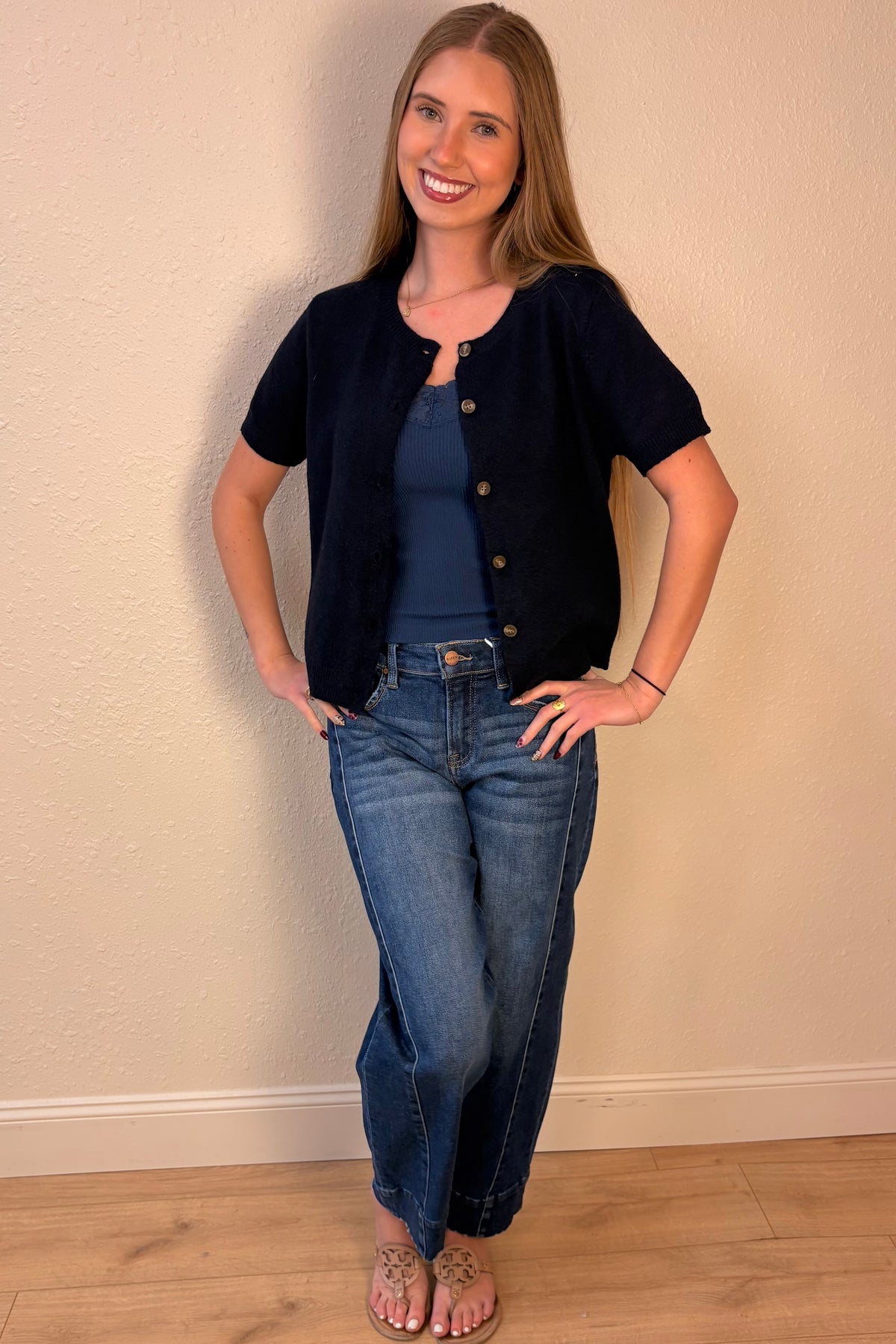 Amber Navy Short Sleeve Cardigan Sweater