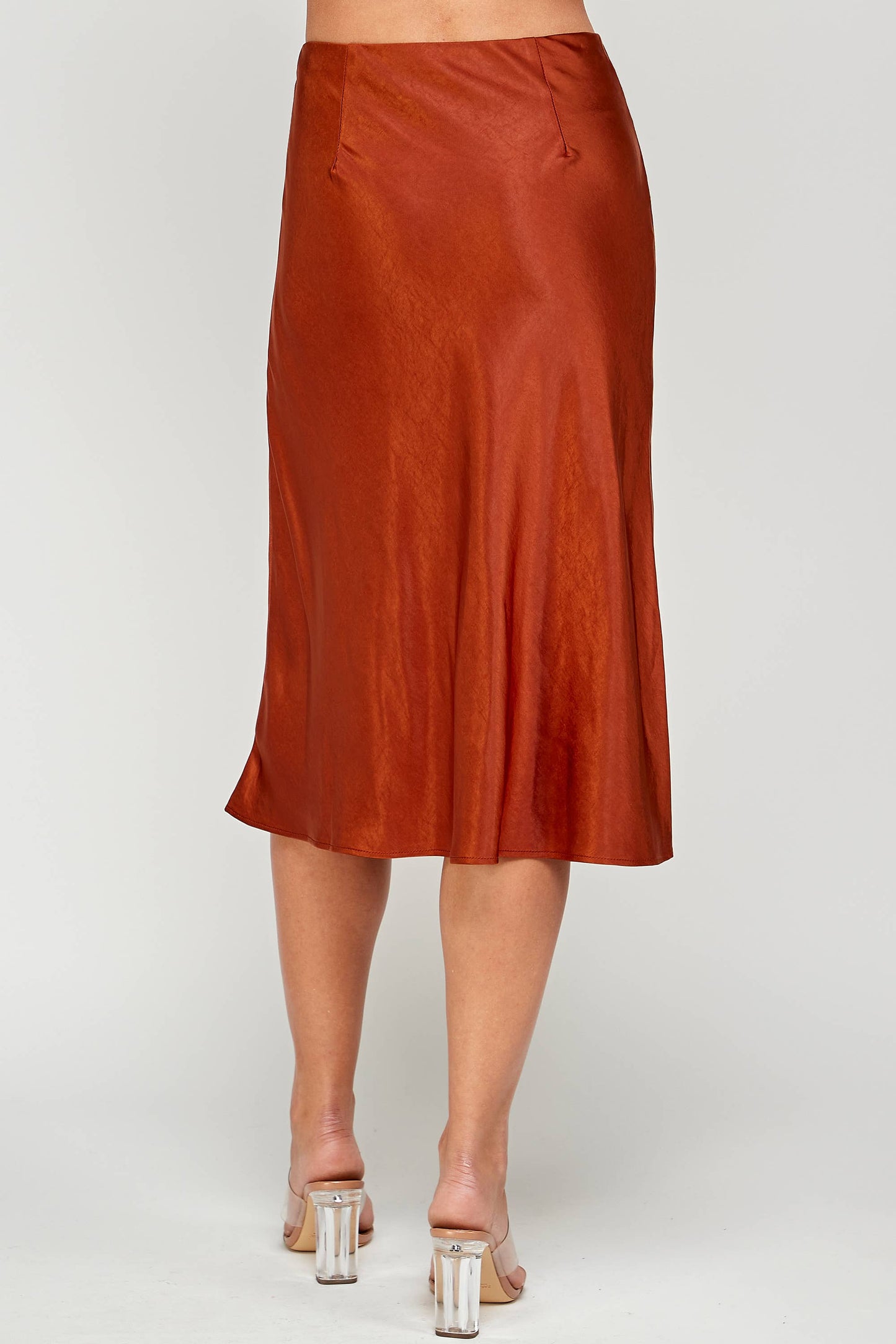 Amber Copper Satin Midi Skirt