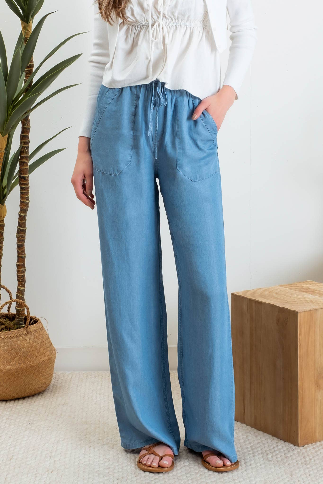 Jamie Drawstring Chambray Pants
