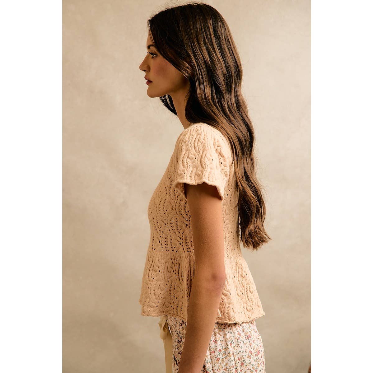 Ileane Textured Knit Peplum Top