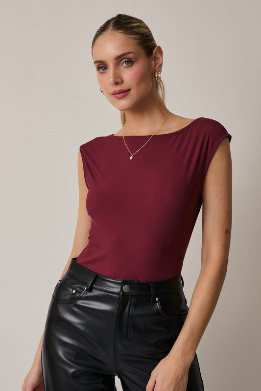 Bre Boat Neck Open Back Bodysuit