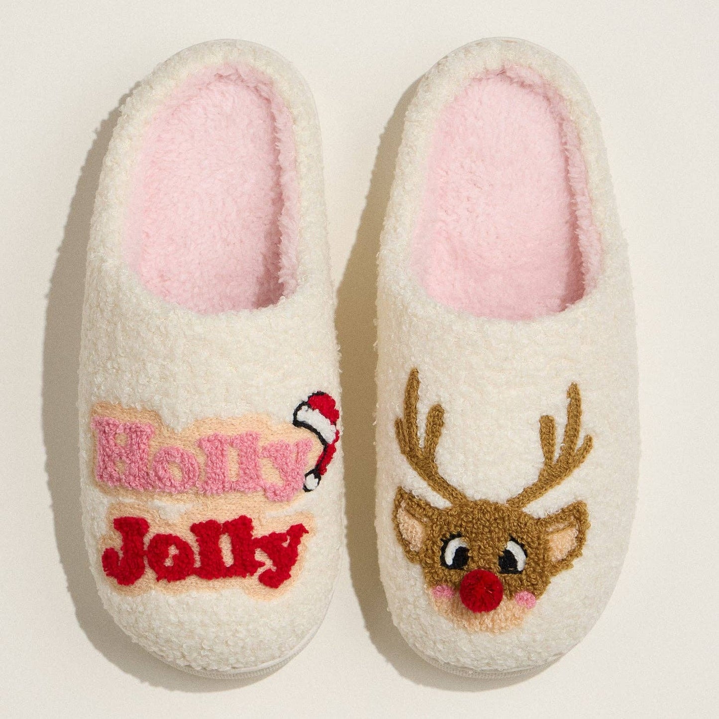 Holly Jolly Reindeer Holiday Slippers