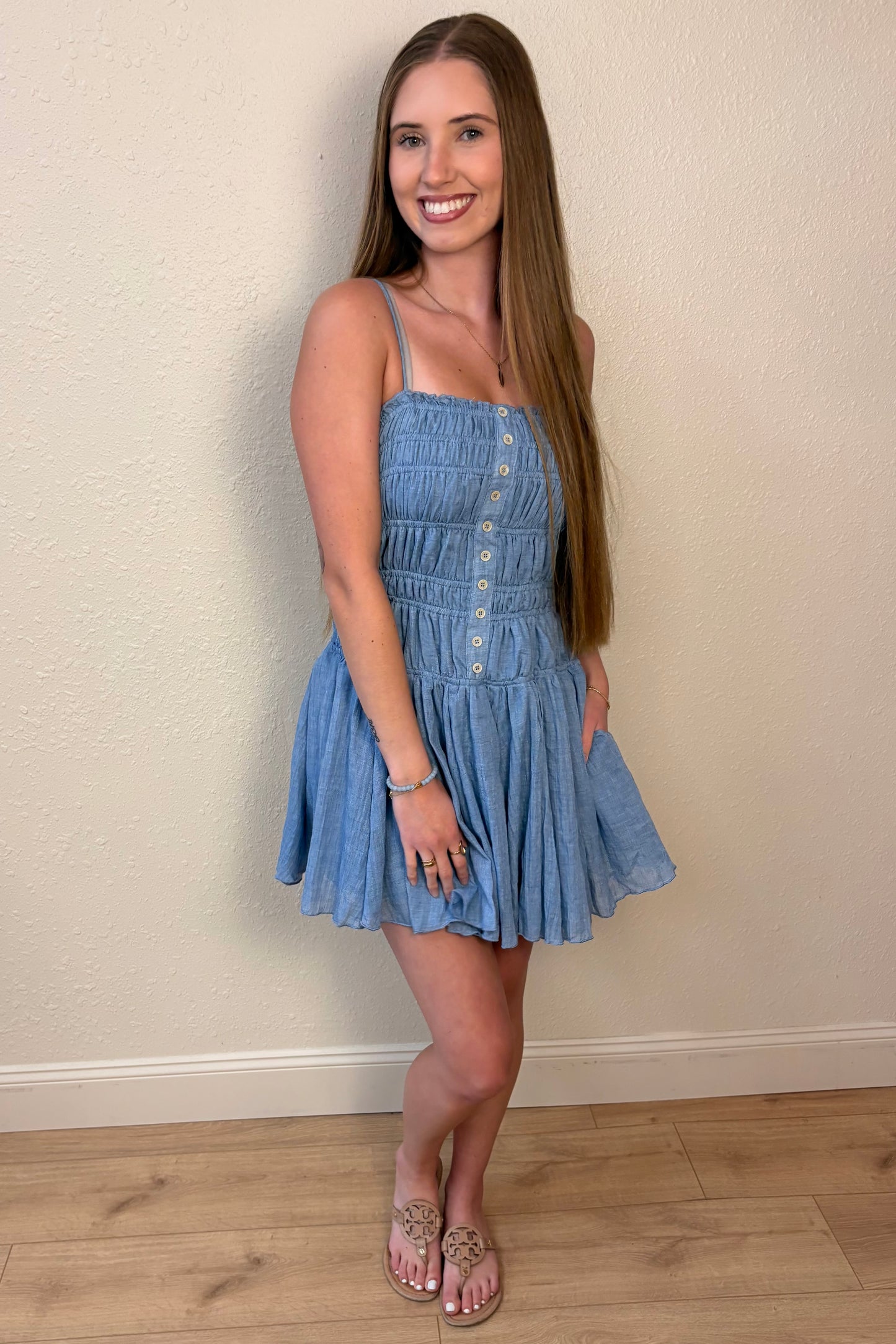 Freya Light Blue Ruched Mini Dress