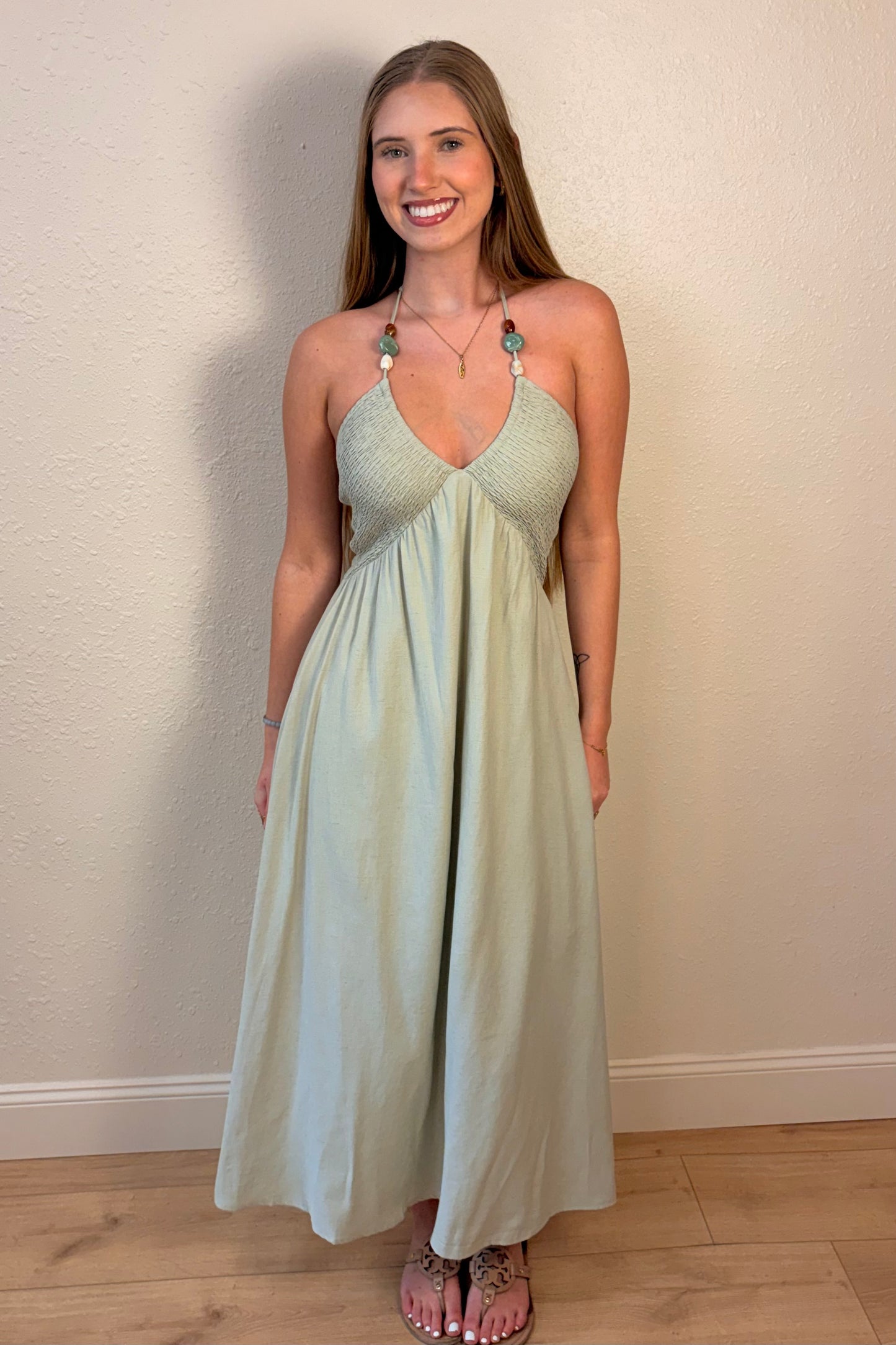 Jenna Beaded Halter Maxi Dress