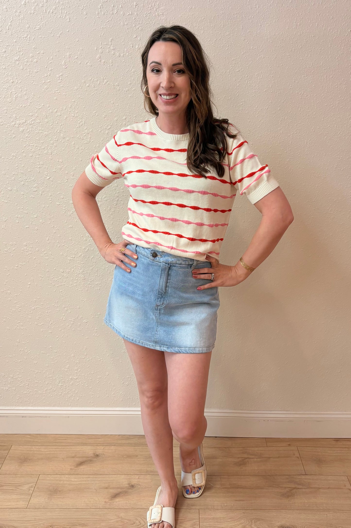 Miranda Pink & Red Stripe Knit Top