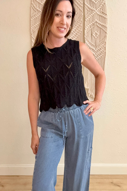 Zinnia Black Crochet Tank Top