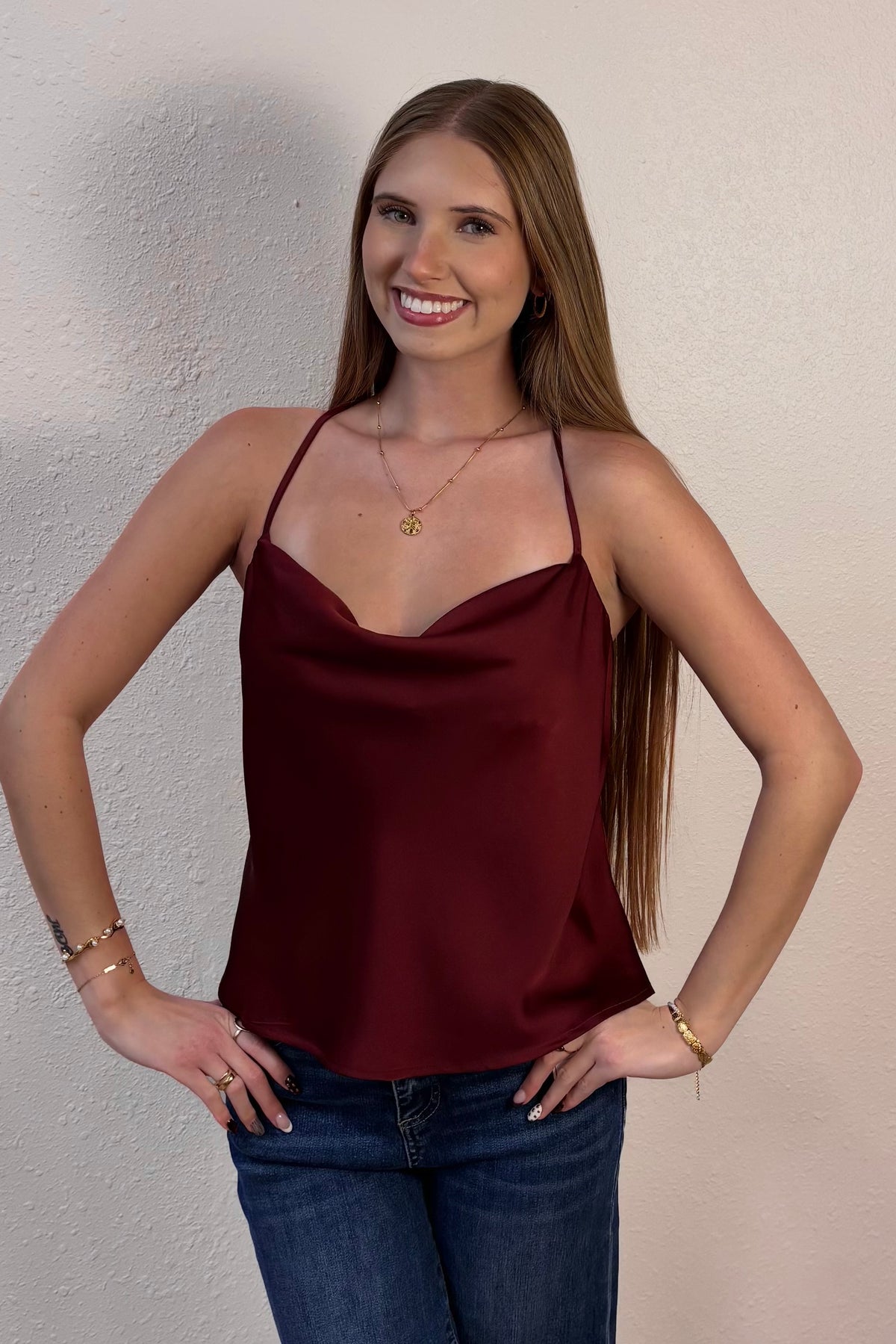 Ruby Satin Open Back Cami Top