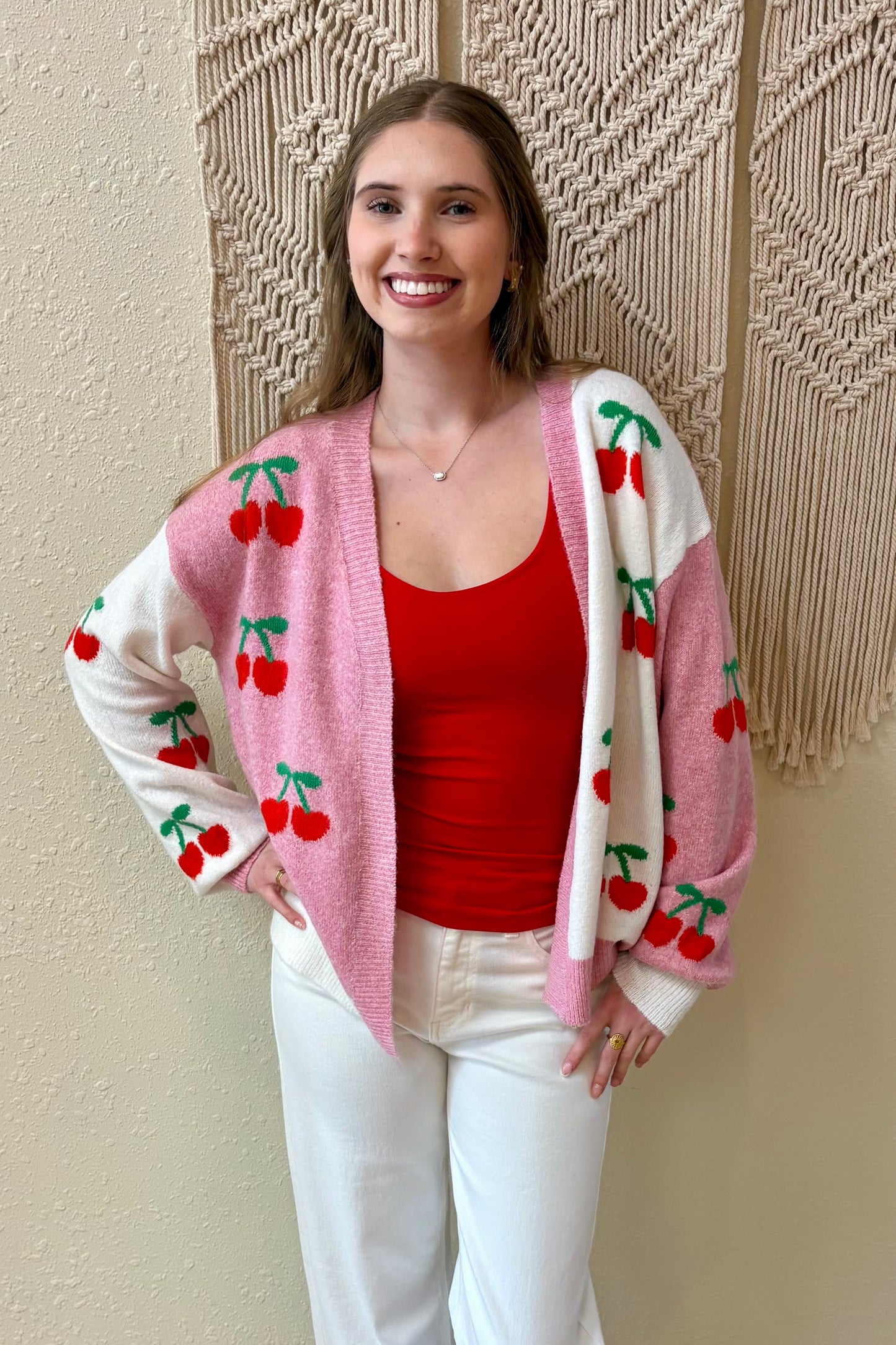 Cherry Colorblock Open Cardigan