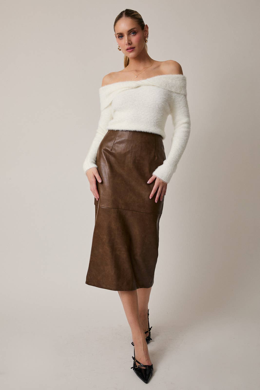 Margaret Off the Shoulder Fuzzy Sweater Top