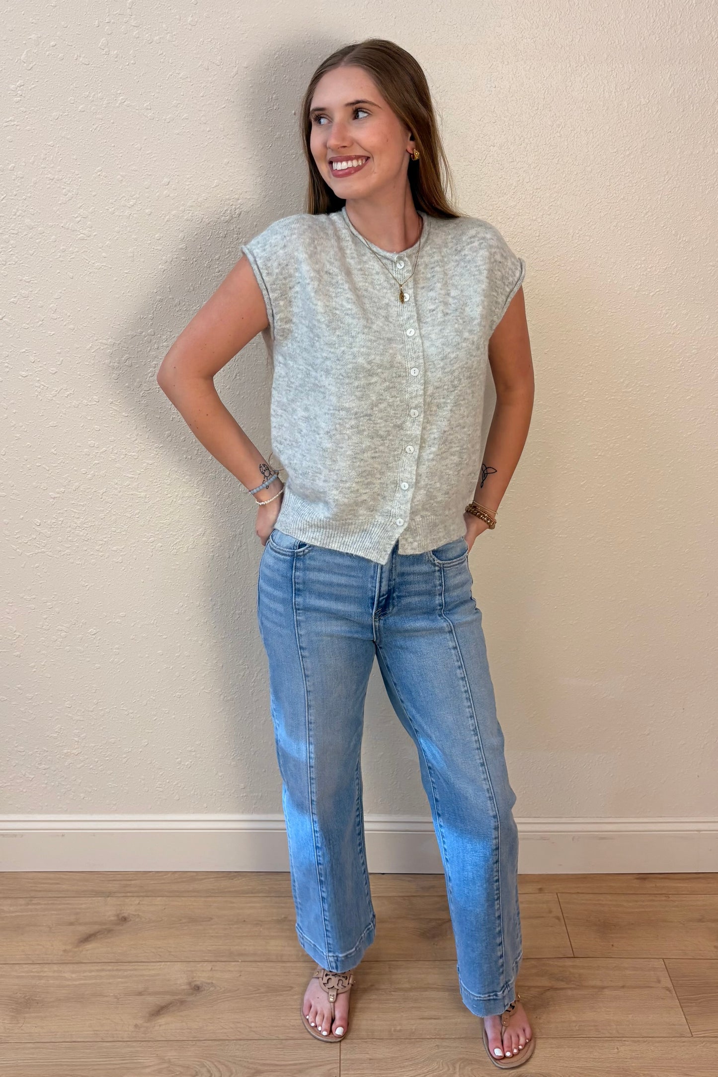 Emily Raw Edge Sleeveless Cardigan