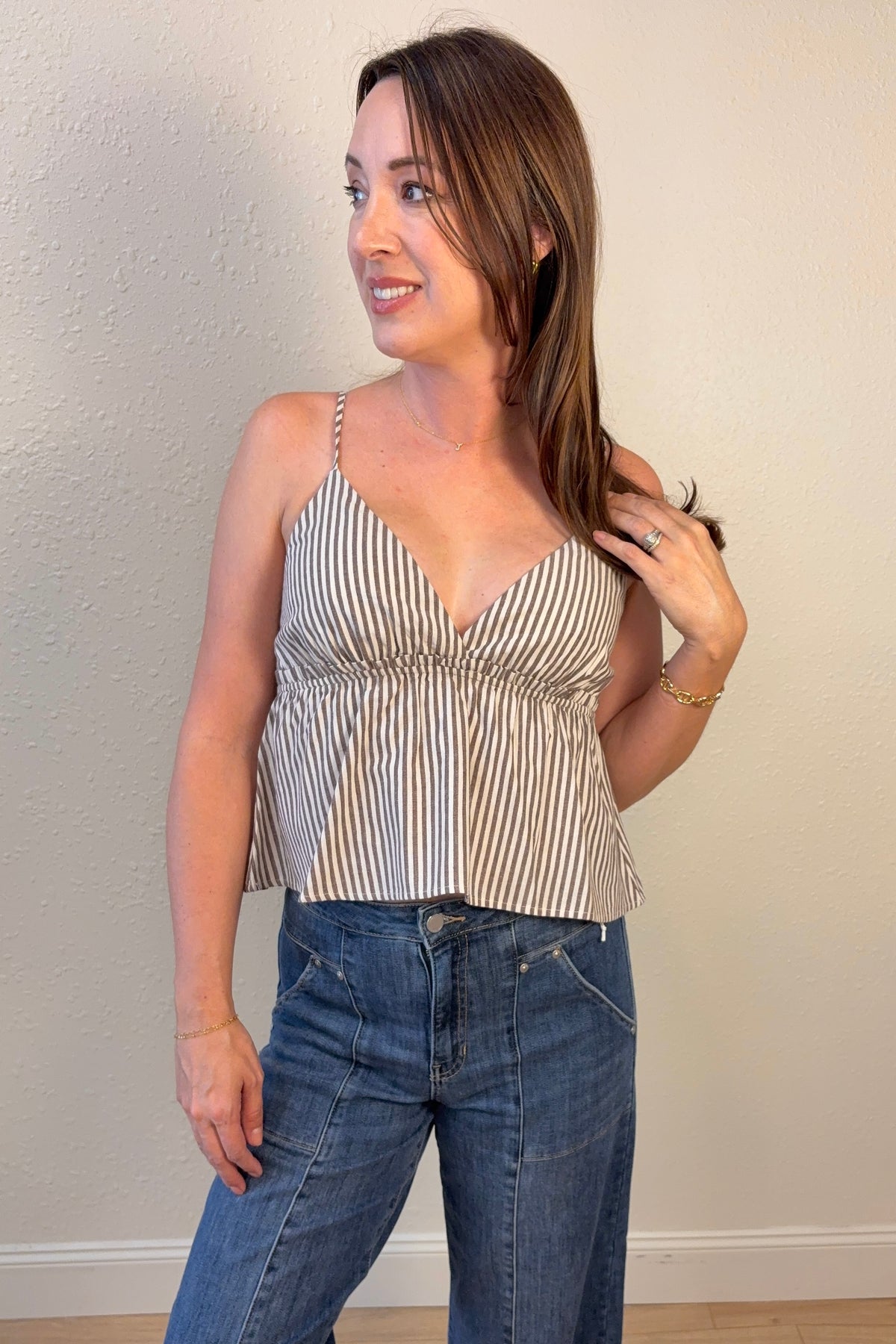 Clara Brown Striped Babydoll Tank Top