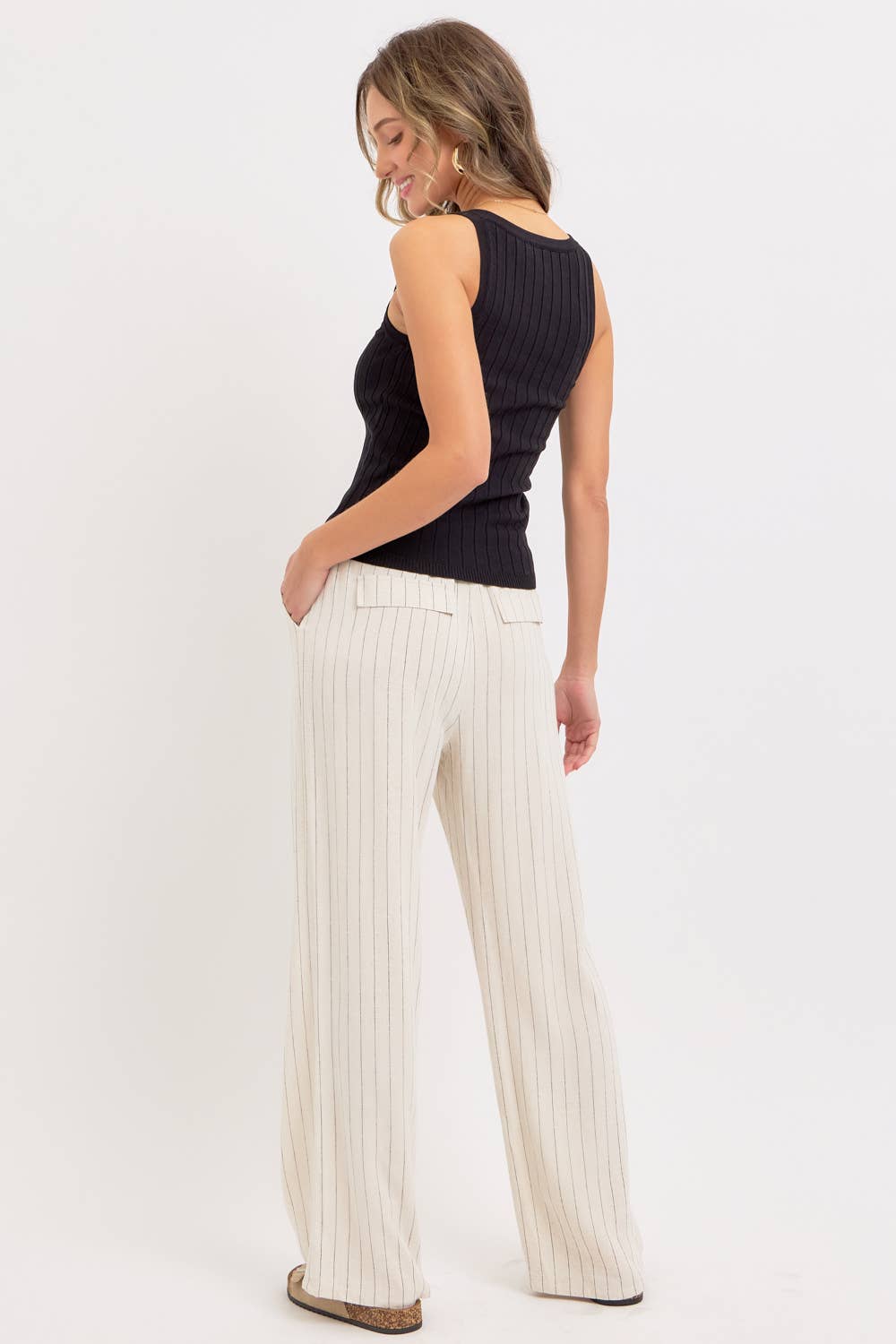 Willa Linen Pinstripe Tie Waist Pants