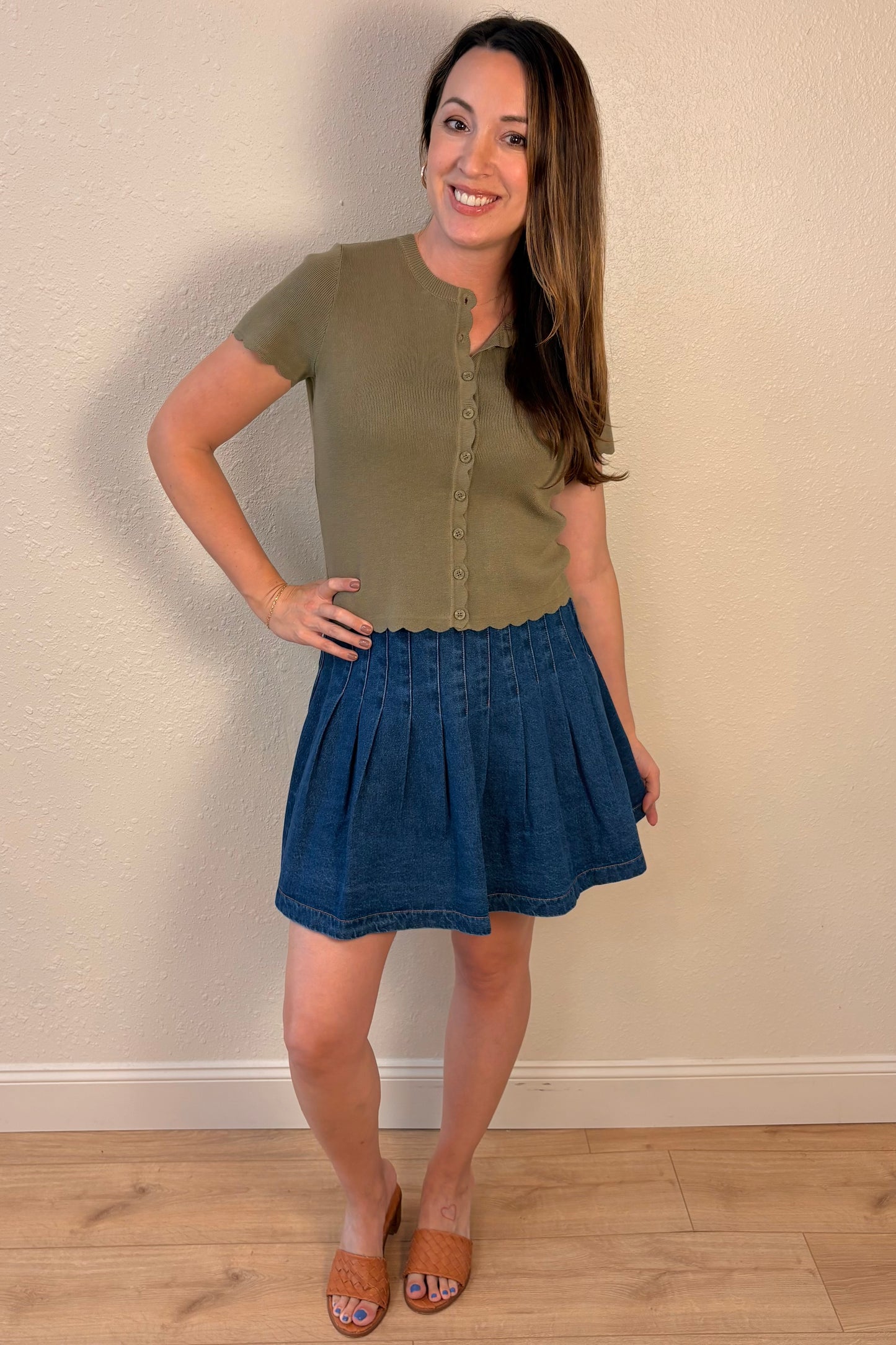 Valerie Olive Green Short Sleeve Cardigan Sweater