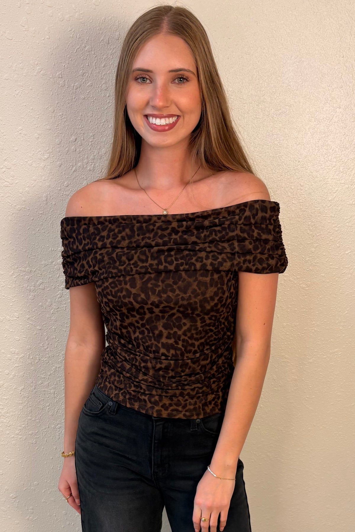 Marlena Leopard Print Off-the-Shoulder Top