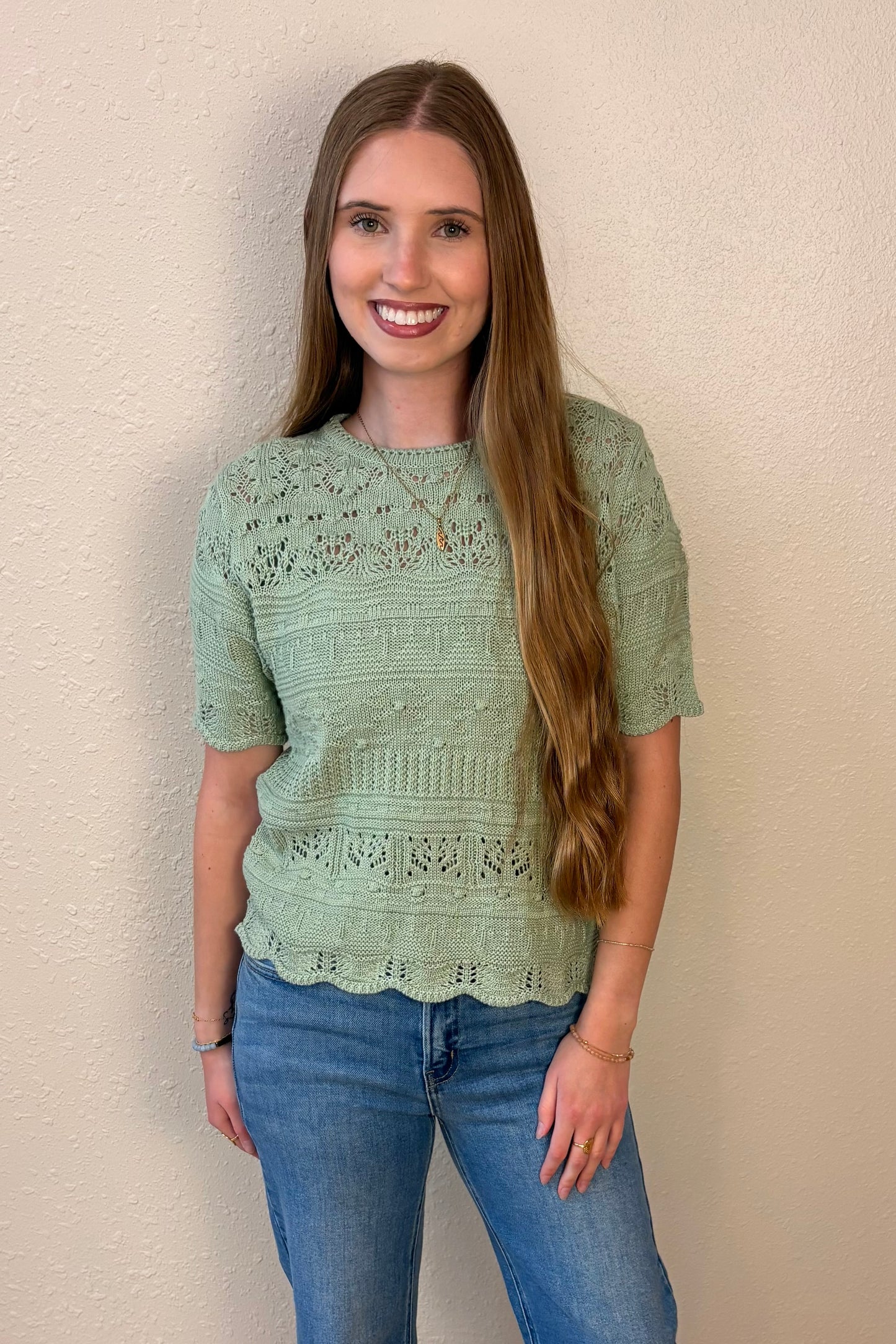 Sophia Pointelle Knit Short Sleeve Top