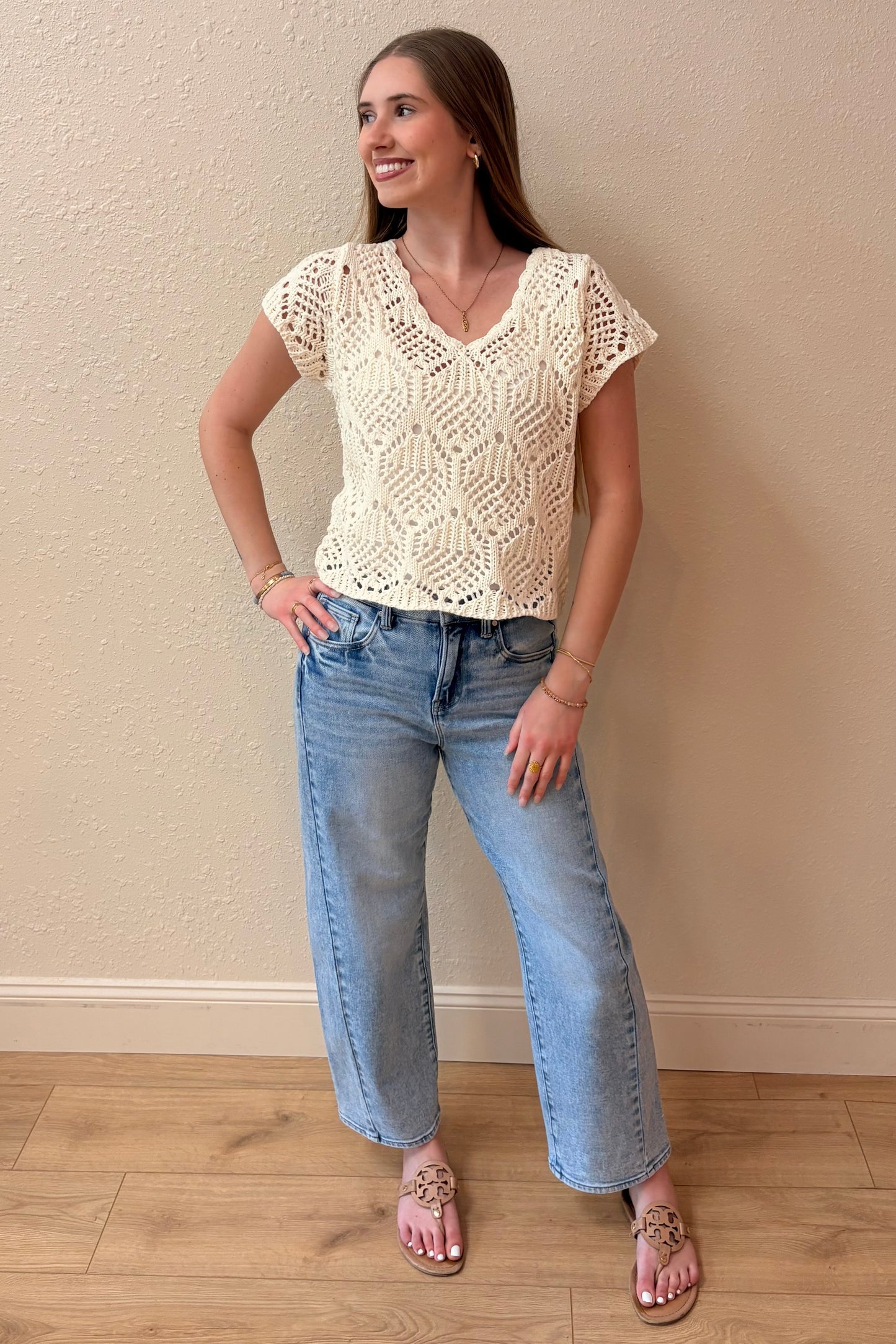 Andrea Crochet Knit Sweater Top