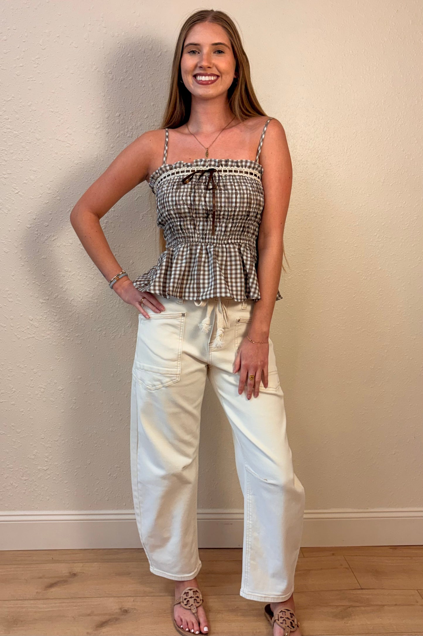 Casey Gingham Peplum Top
