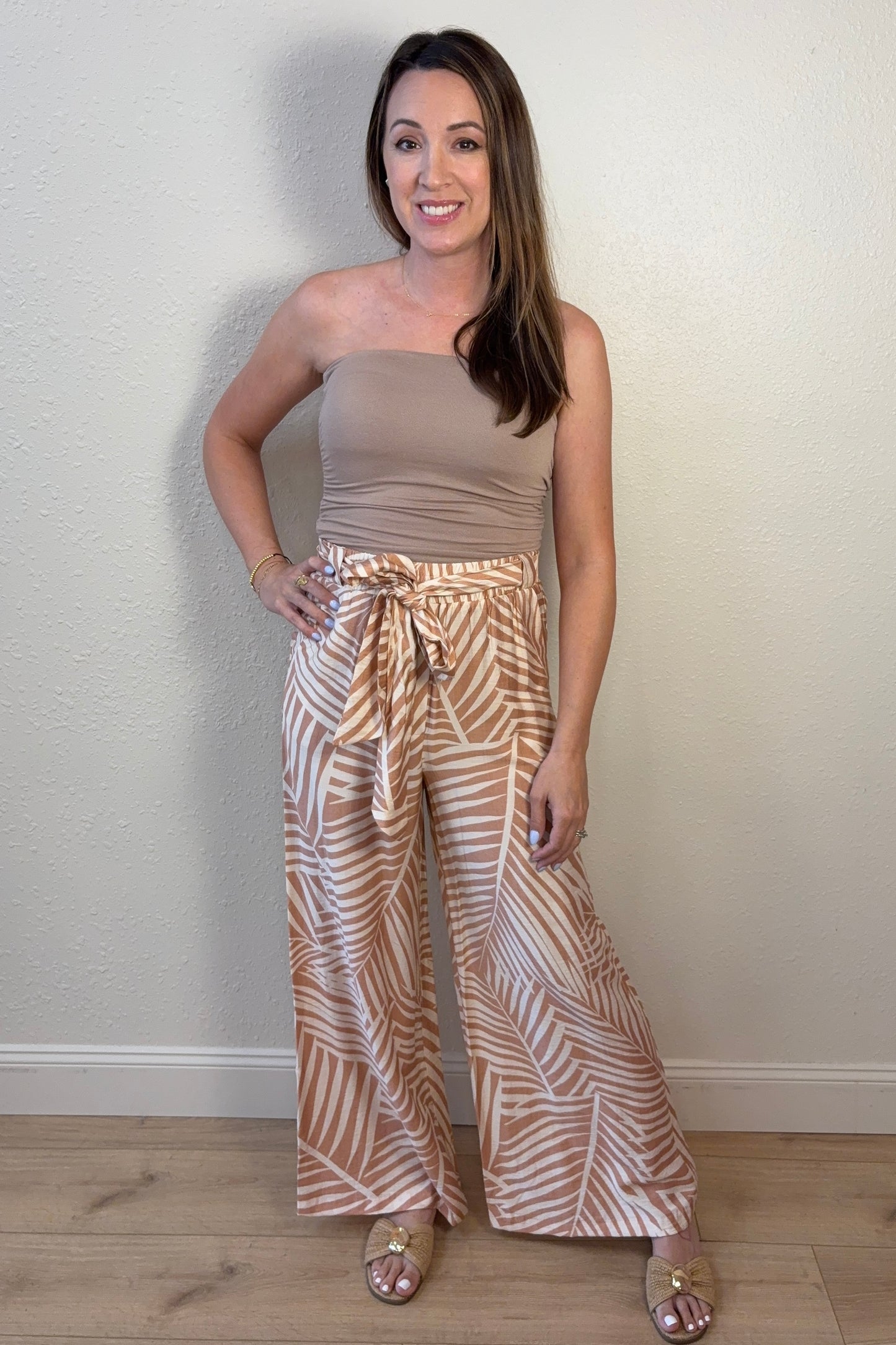 Lana Palm Print Wide Leg Pants