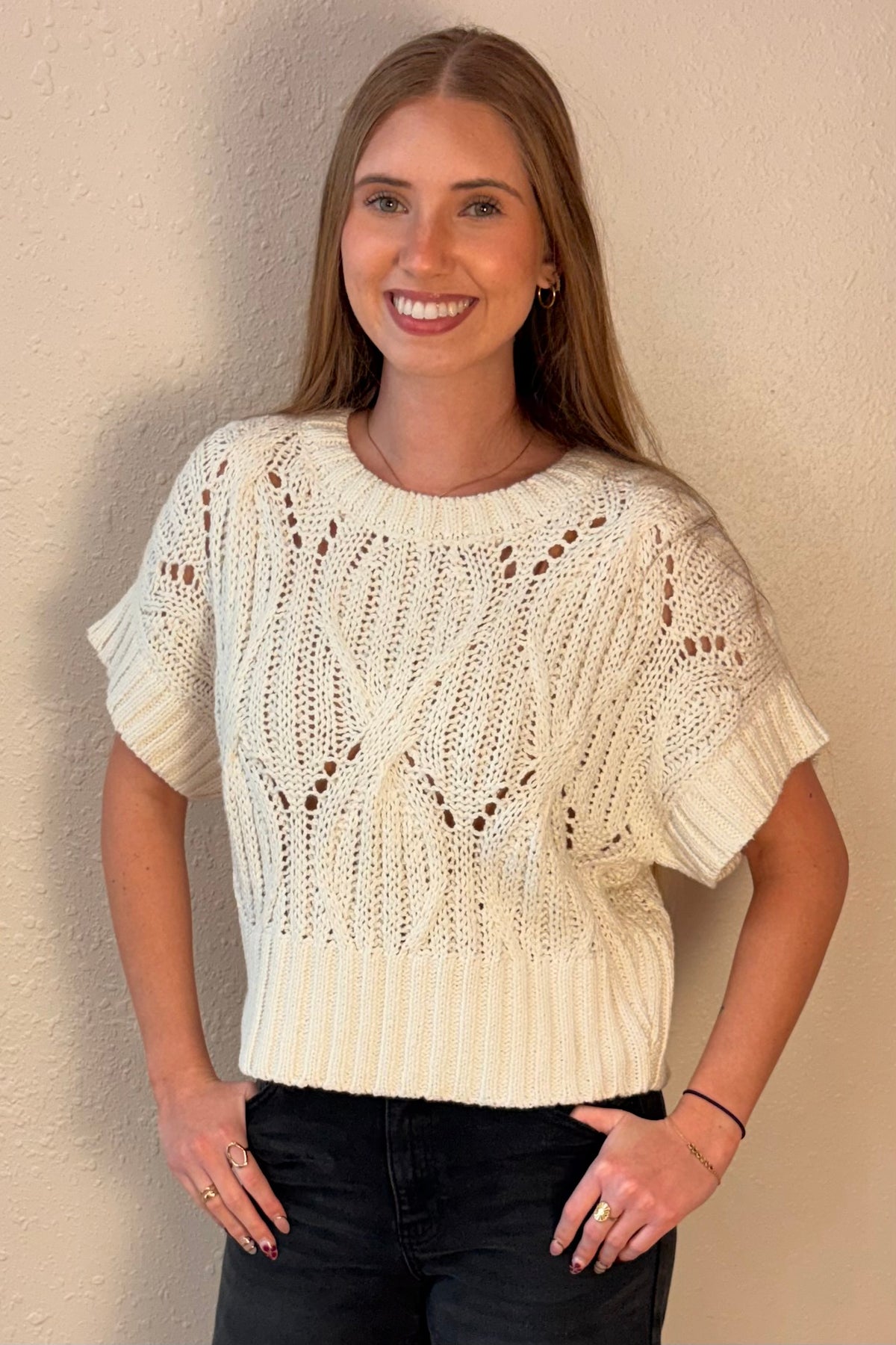 Wren Cream Short Sleeve Cable Knit Sweater