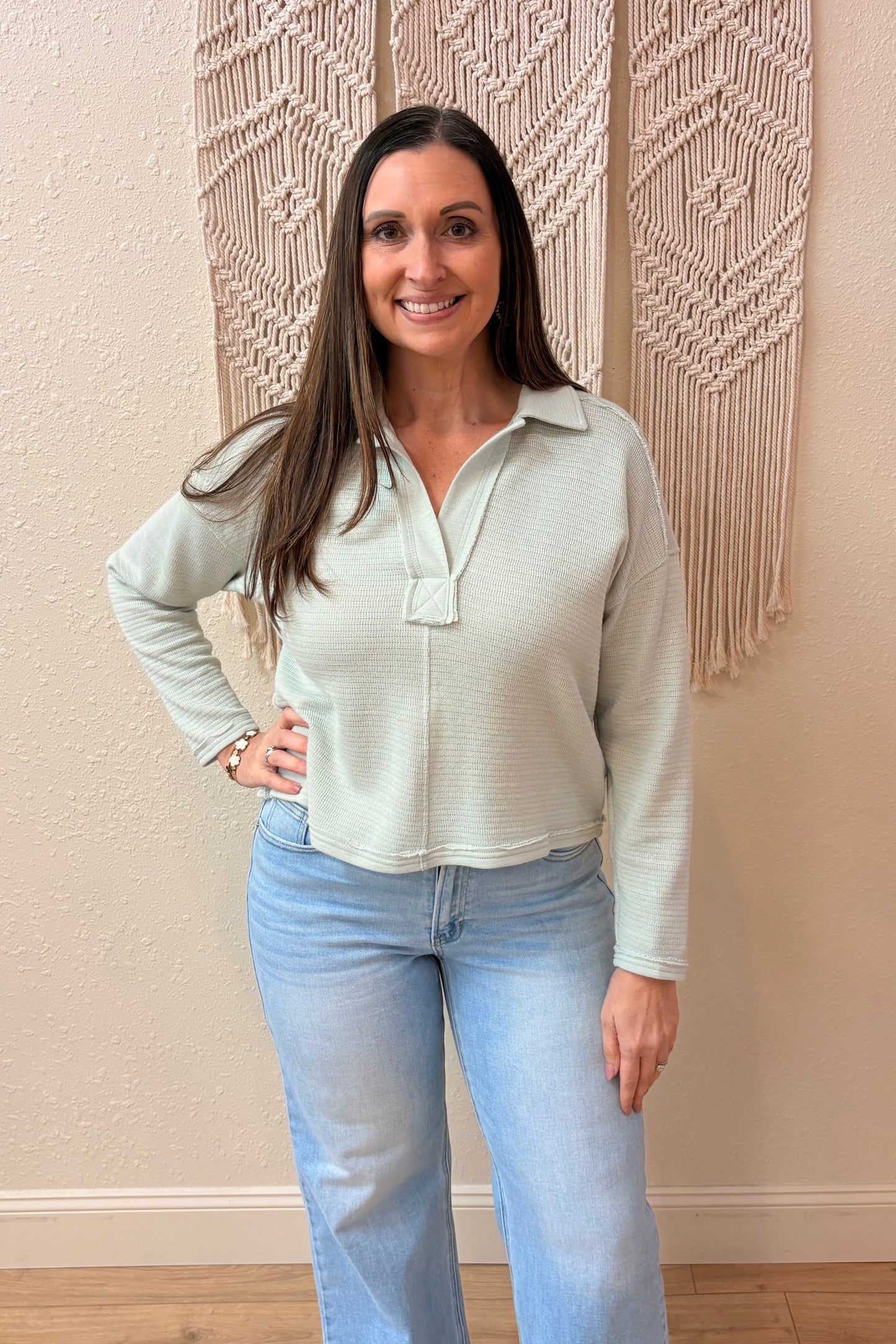 Nora Exposed Seam Knit Polo Top