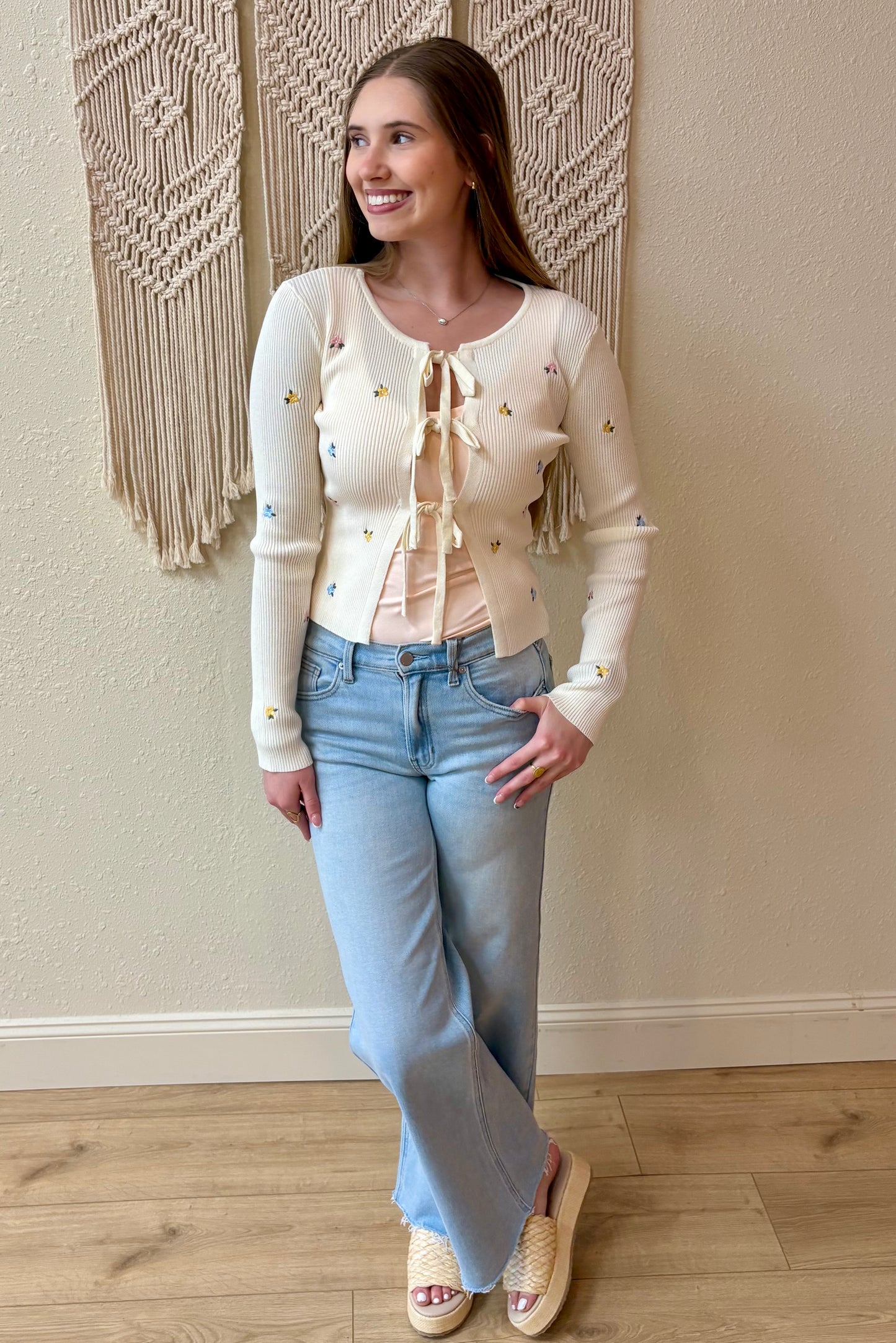 Mandy Embroidered Tie Front Cardigan