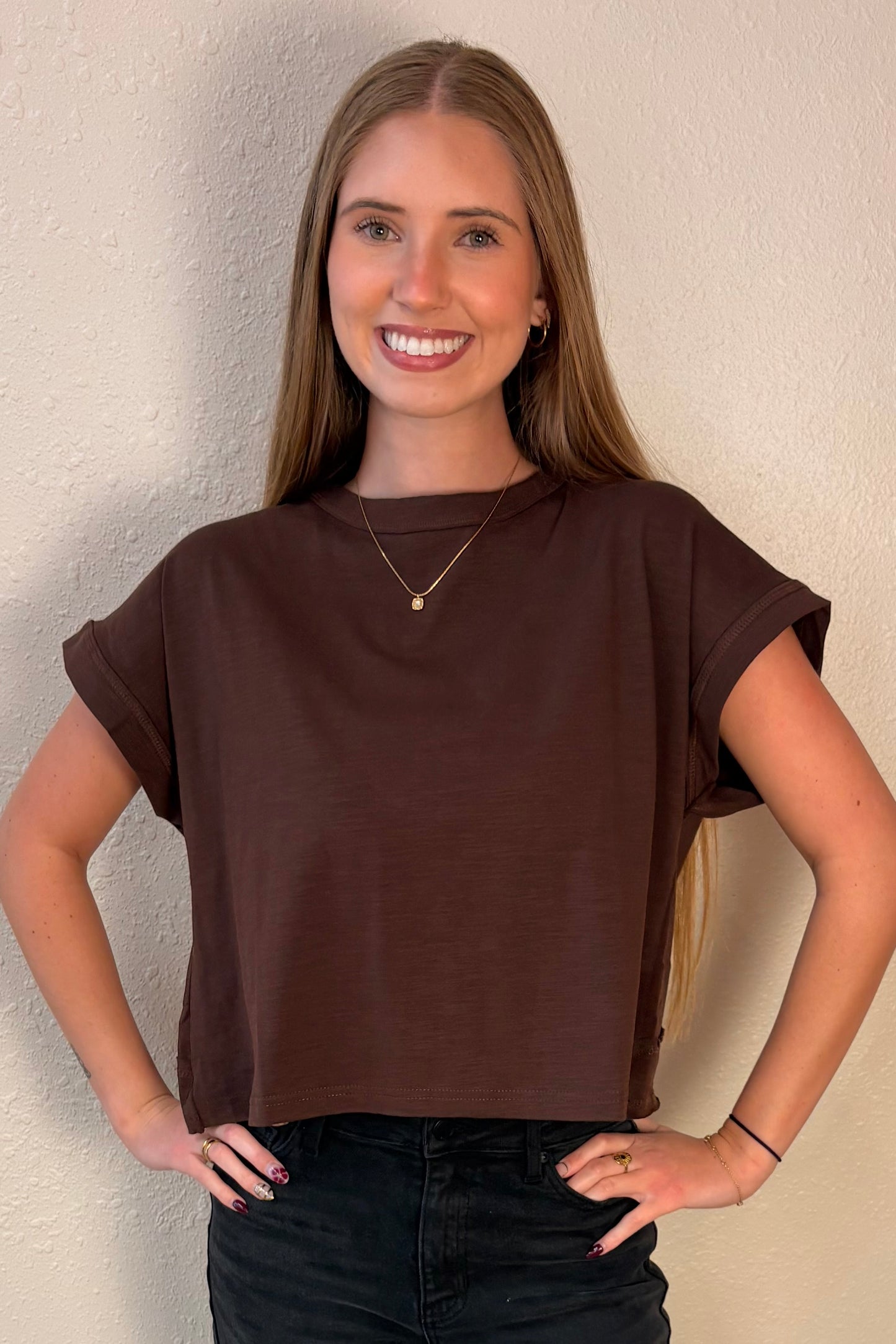 Maggie Chocolate Brown Open Back Tee