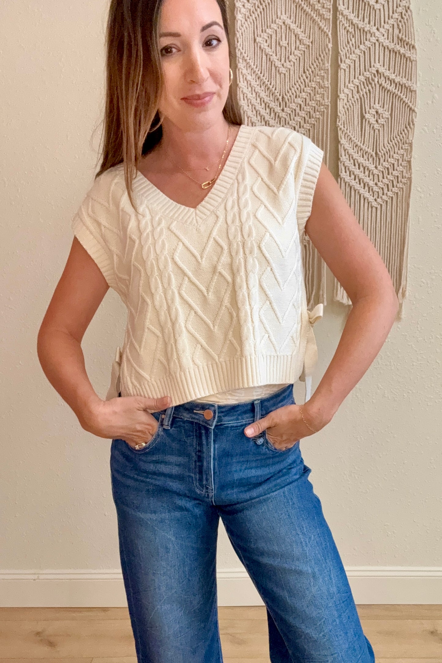 Louisa Cream Side Tie Sweater Vest