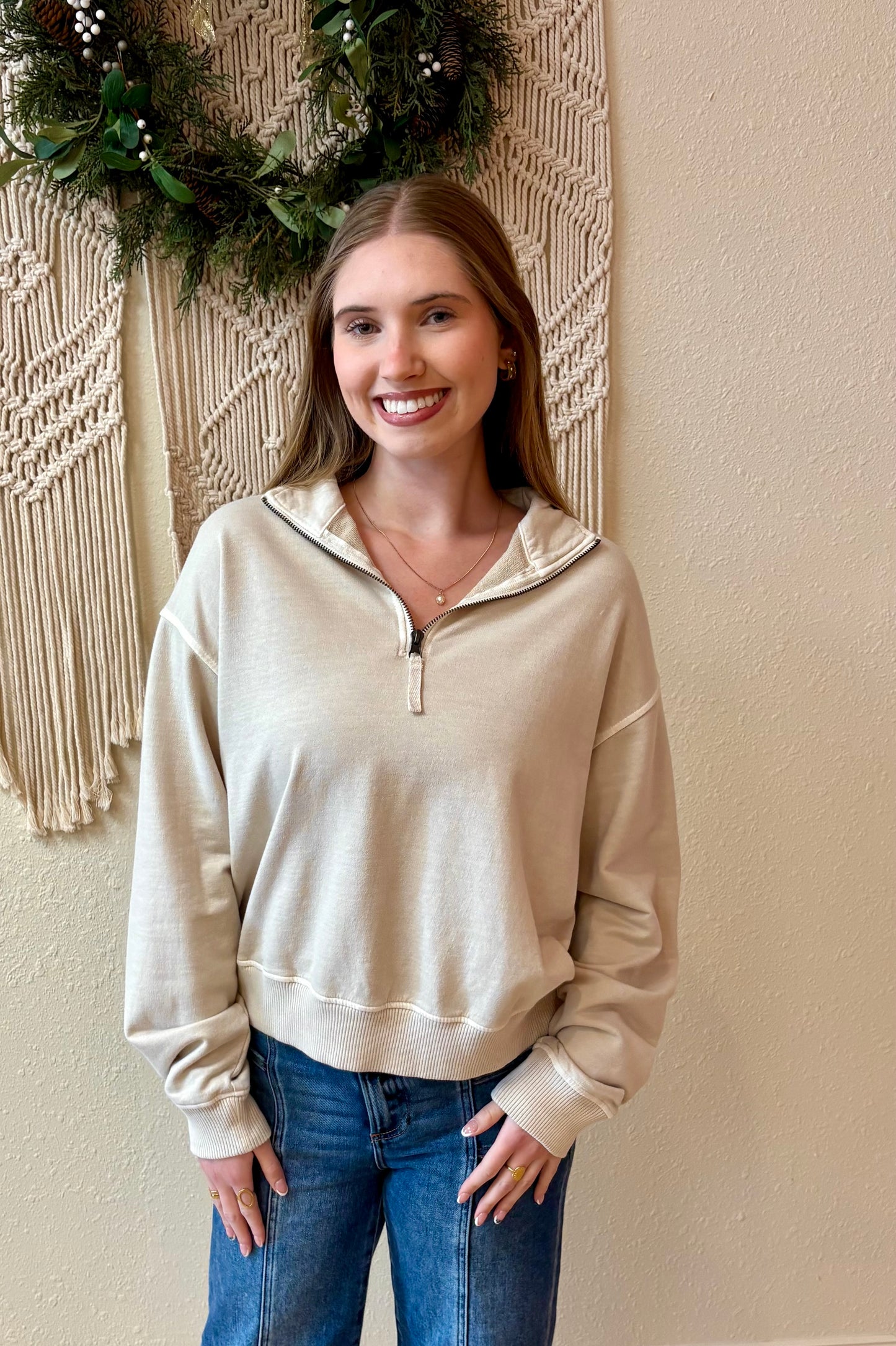 Millie Half Zip Mineral Wash Sweatshirt