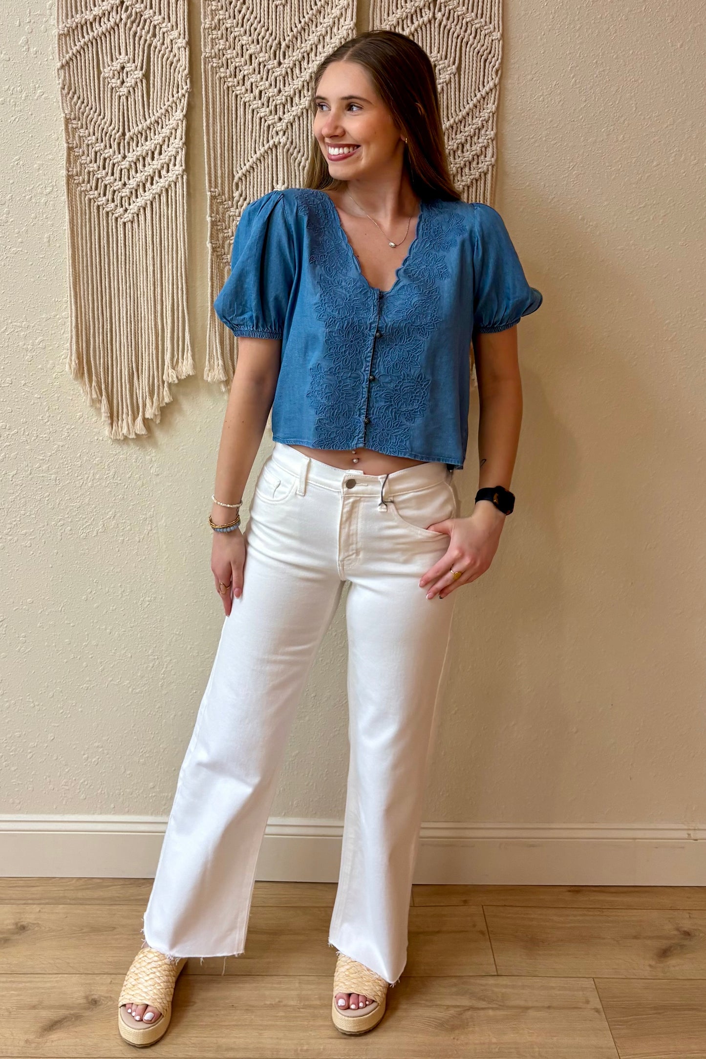 Cynthia Chambray Embroidered Top