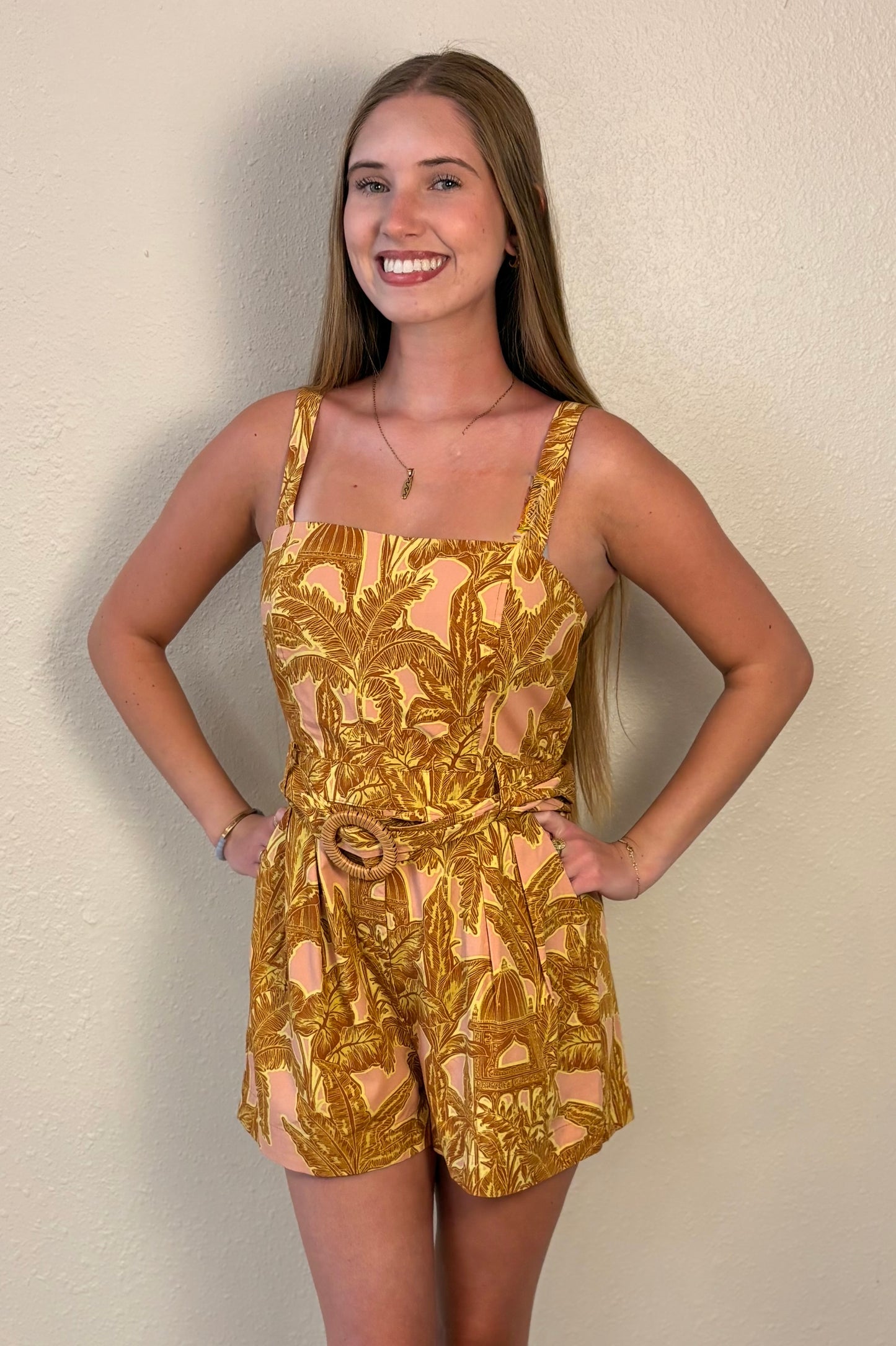 Hannah Tropical Print Belted Romper