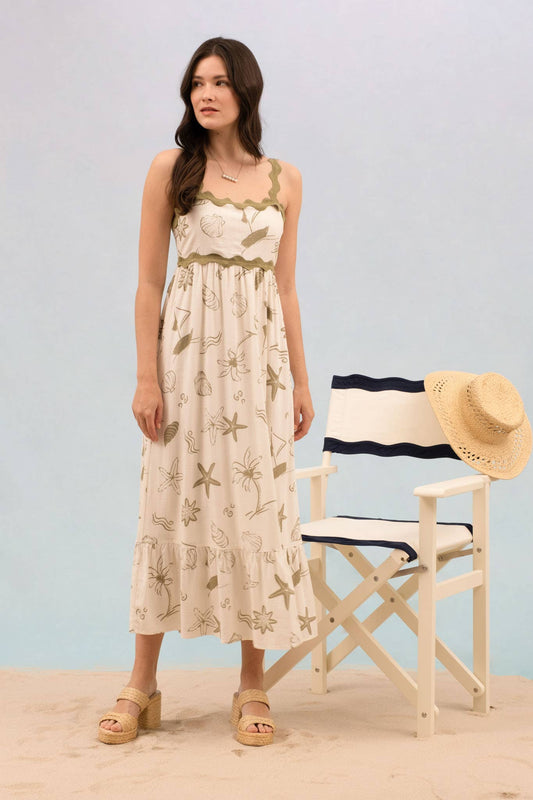 Seaside Wavy Print Maxi Dress