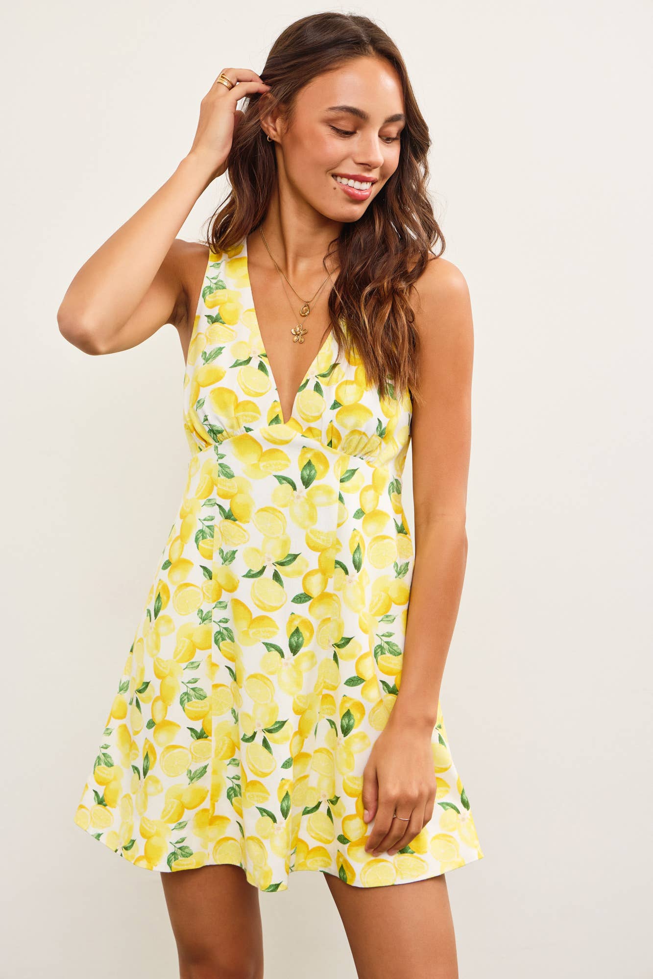 Lemon V Neck Mini Dress