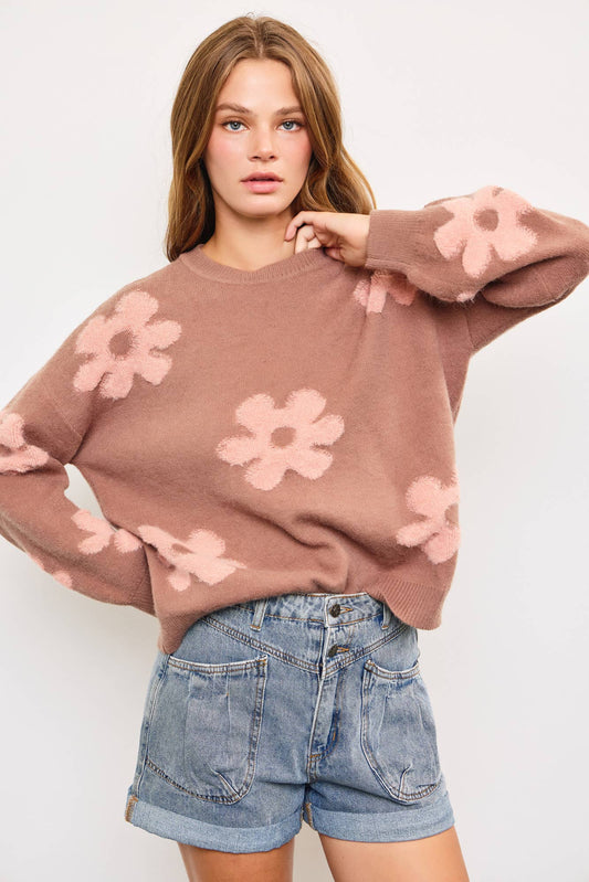Daisy Floral Cozy Knit Sweater