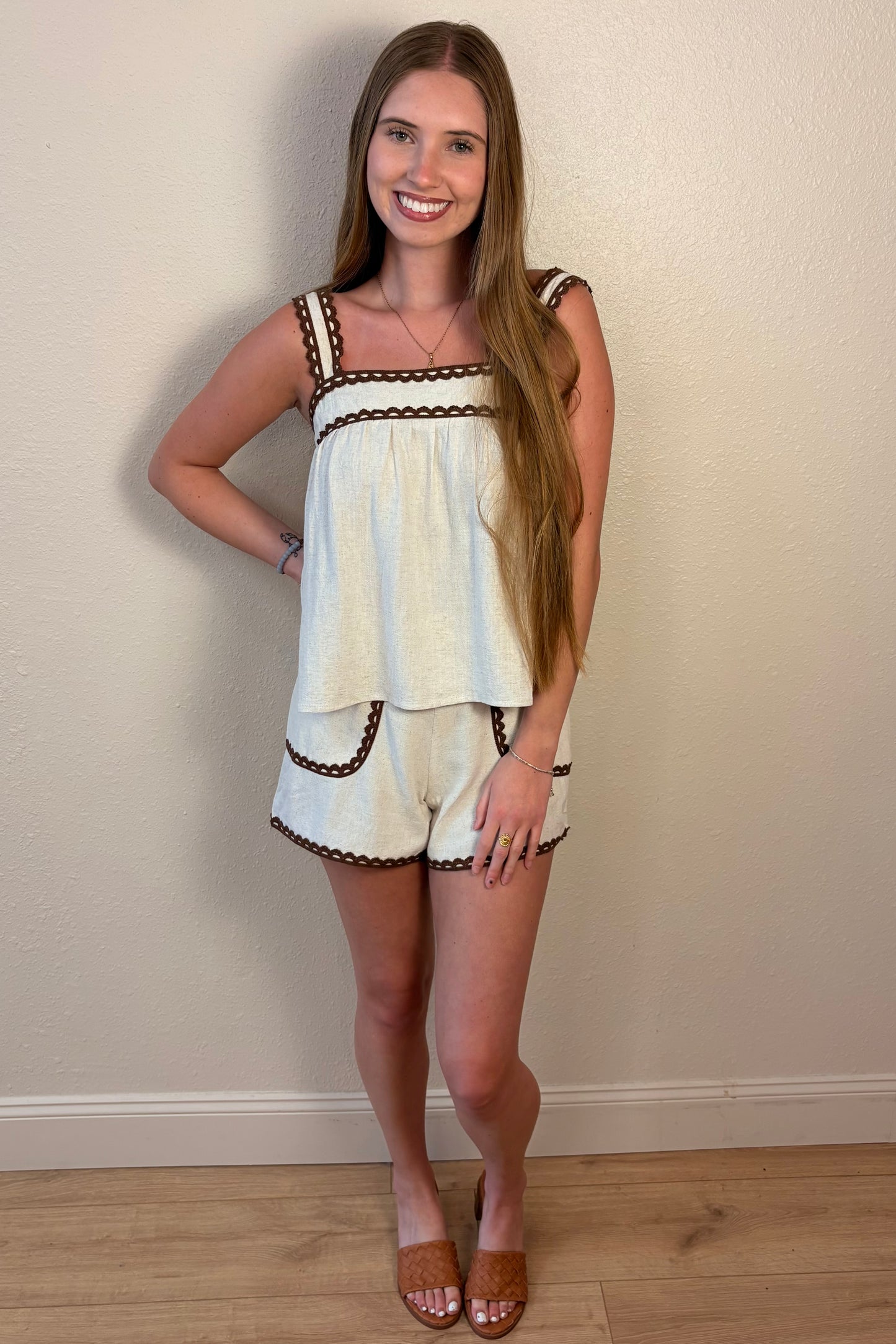 Celeste Scallop Trim Woven Cami Top
