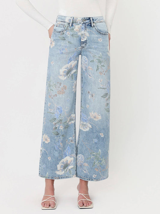 Vervet Floral Painted Light Ankle Flare Jeans